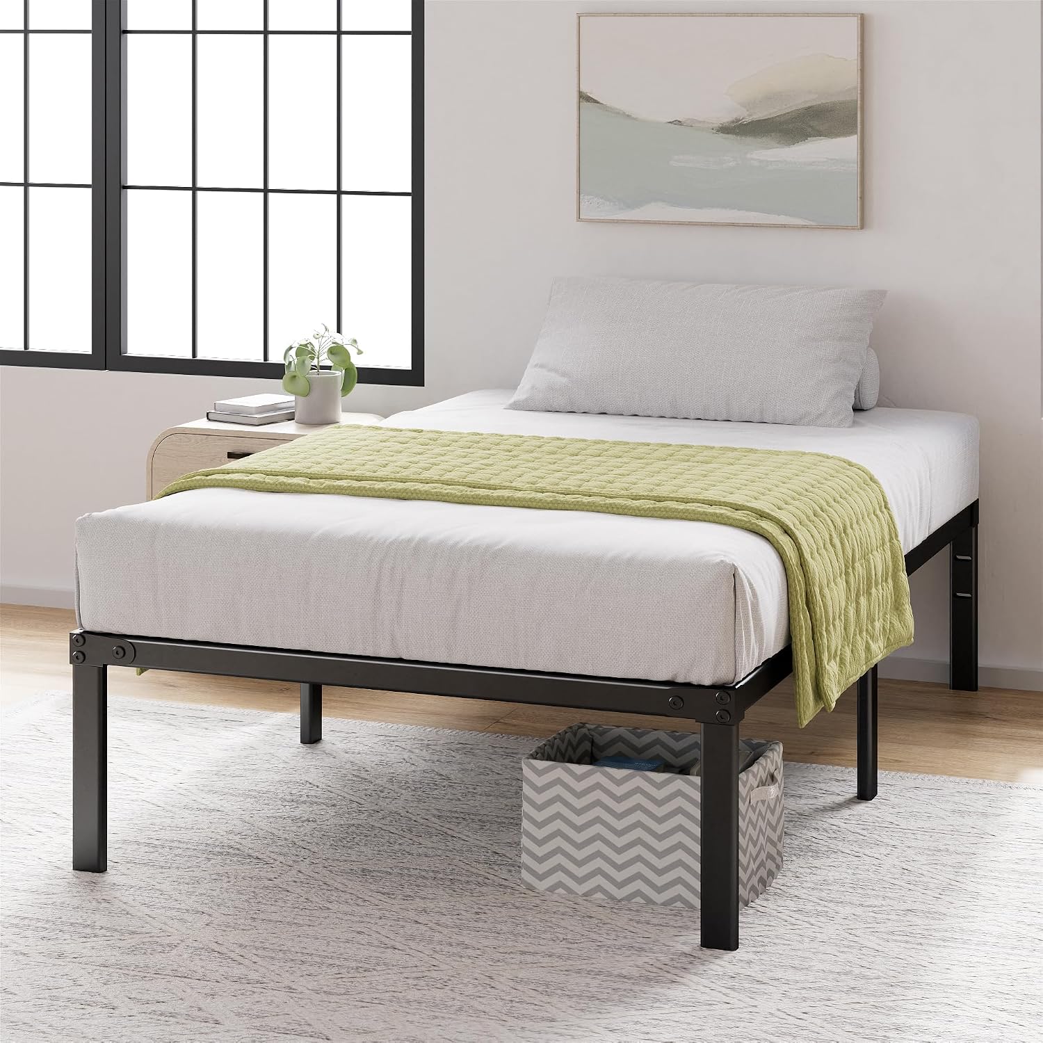 ZINUS Van 16 Inch Metal Platform Bed Frame / Steel Slat Support / No Box Spring Needed / Easy Assembly, Full