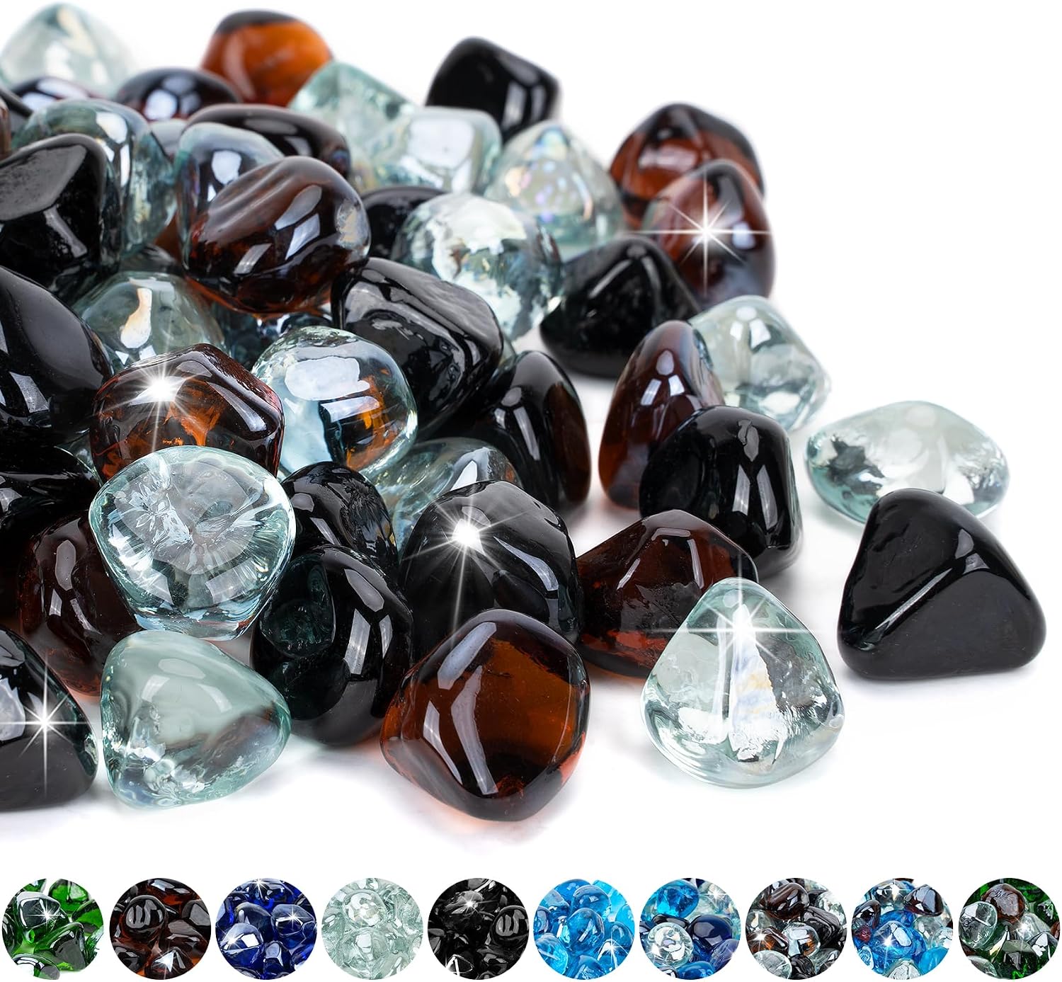 Mr. Fireglass 10 Pounds 1 Inch Diamond Fire Glass, High Luster Crystal Ice | Reflective Fire Pit Glass Rocks,10 lbs, For Propane & Natural Gas Fire Pits Table Fireplace & Lanscape
