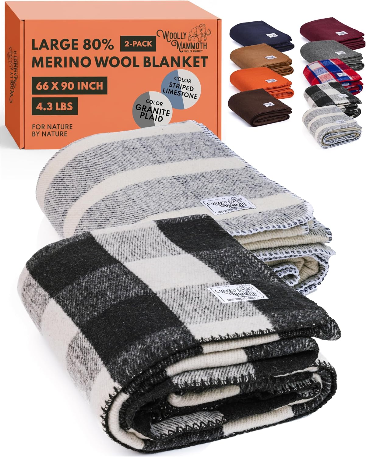 Woolly Mammoth Woolen Company Merino Wool Blanket, 66" x 90" Moss | Temperature Regulating - Fire-Resistant - Warm Camping Blanket for Car Emergency Kits, Picnics, Summer Festivals and Stadiums