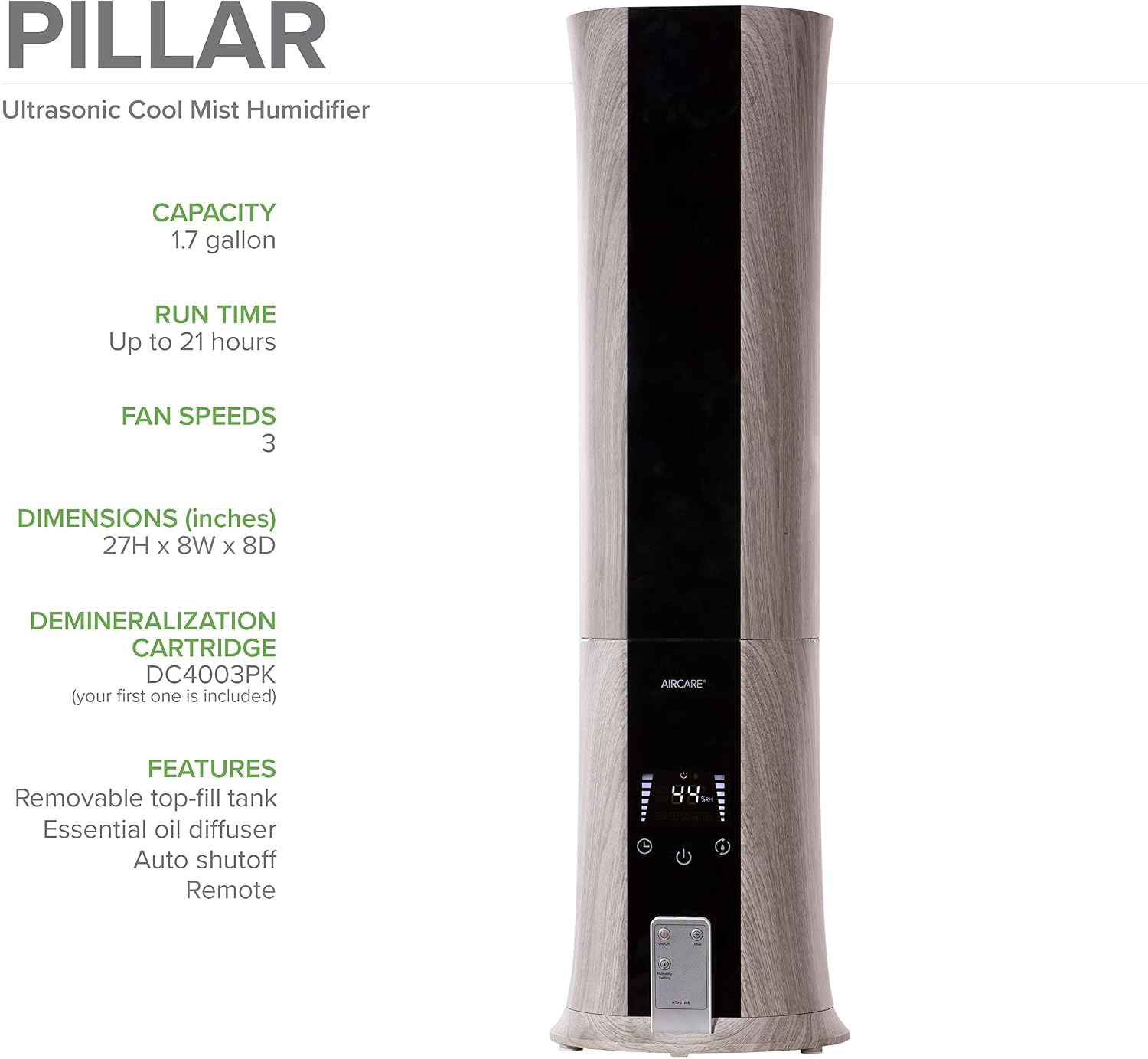 AIRCARE Ultrasonic Cool Mist Whisper Quiet Humidifier- PILLAR