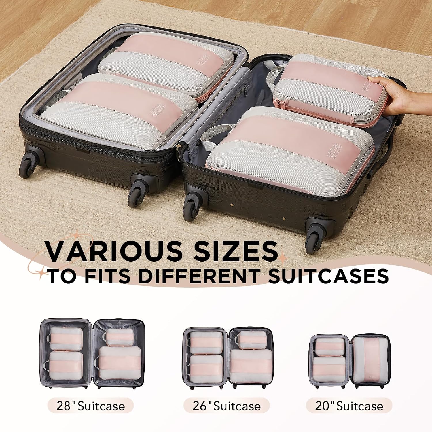 OlarHike 10 Set Compression Packing Cubes for Travel Essentials,Compressible Expandable Space Saver Bags for Organizing Clothes,Luggage Suitcase Garment Bags with Over 1000 pcs Mesh Holes(Black)