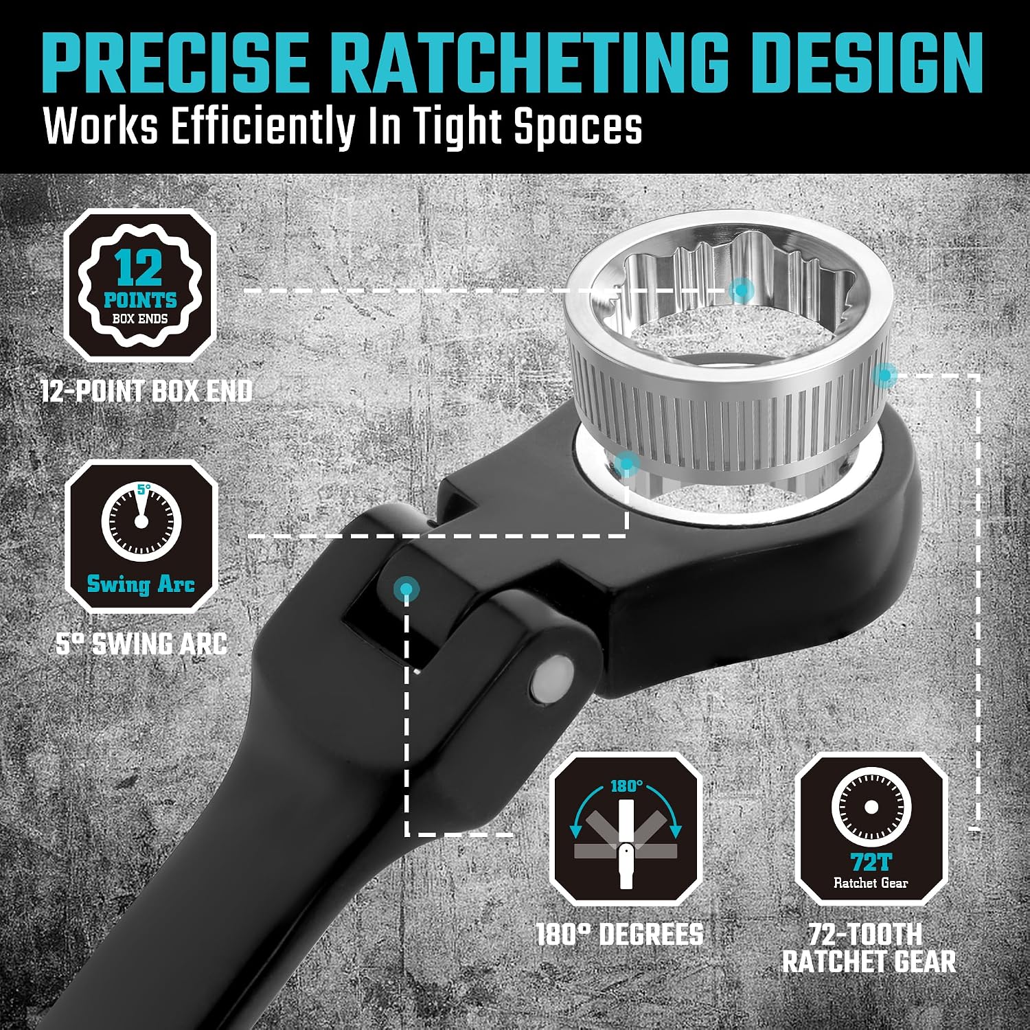 DURATECH Extra Long Flex-Head Ratcheting Wrench Set, Metric, CR-V Steel