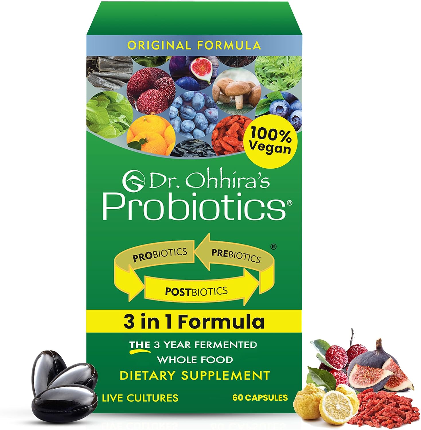 Dr Ohhira's 3-in-1 Probiotics, Prebiotics and Postbiotics to Support Digestive Health for Men & Women | Support Complete Gut Health with Pre, Pro and Post biotics Supplement | 30 Vegan Capsules