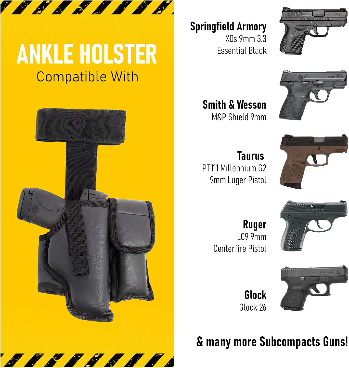 Houston Gun Holsters Ankle Holster, Glk 26/27, 33, Right Hand