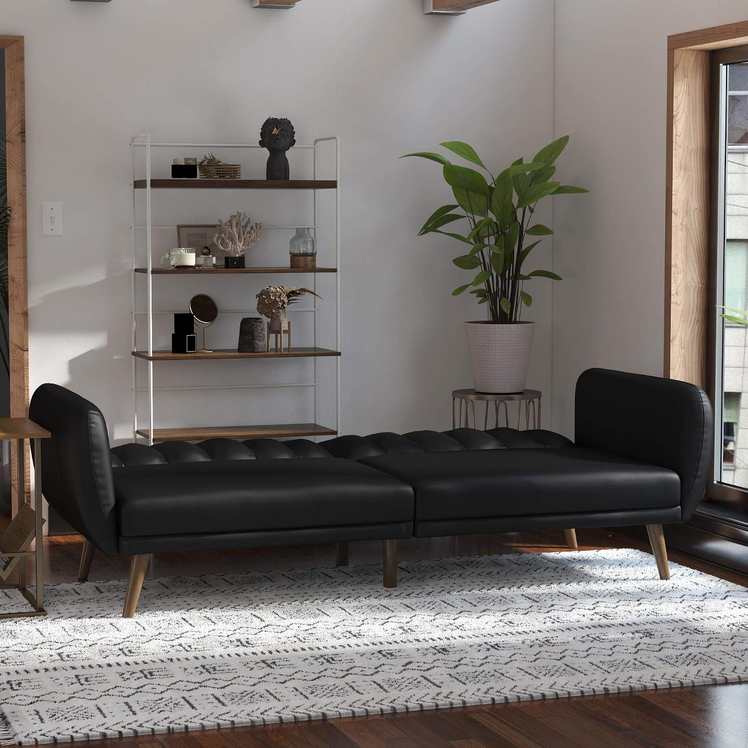Novogratz Brittany Futon Sofa Bed and Couch Sleeper, Camel Faux Leather