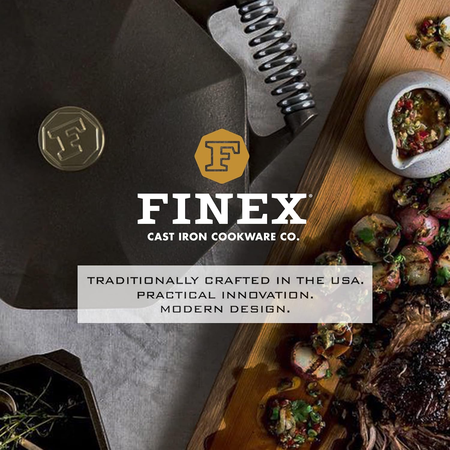 FINEX 12" Cast Iron Skillet with Lid, Versatile Cast Iron Pan, Cooking Pan Enhances Food Taste, Non-Stick Skillet, Modern Heirloom, Pre-Seasoned with Flaxseed Oil