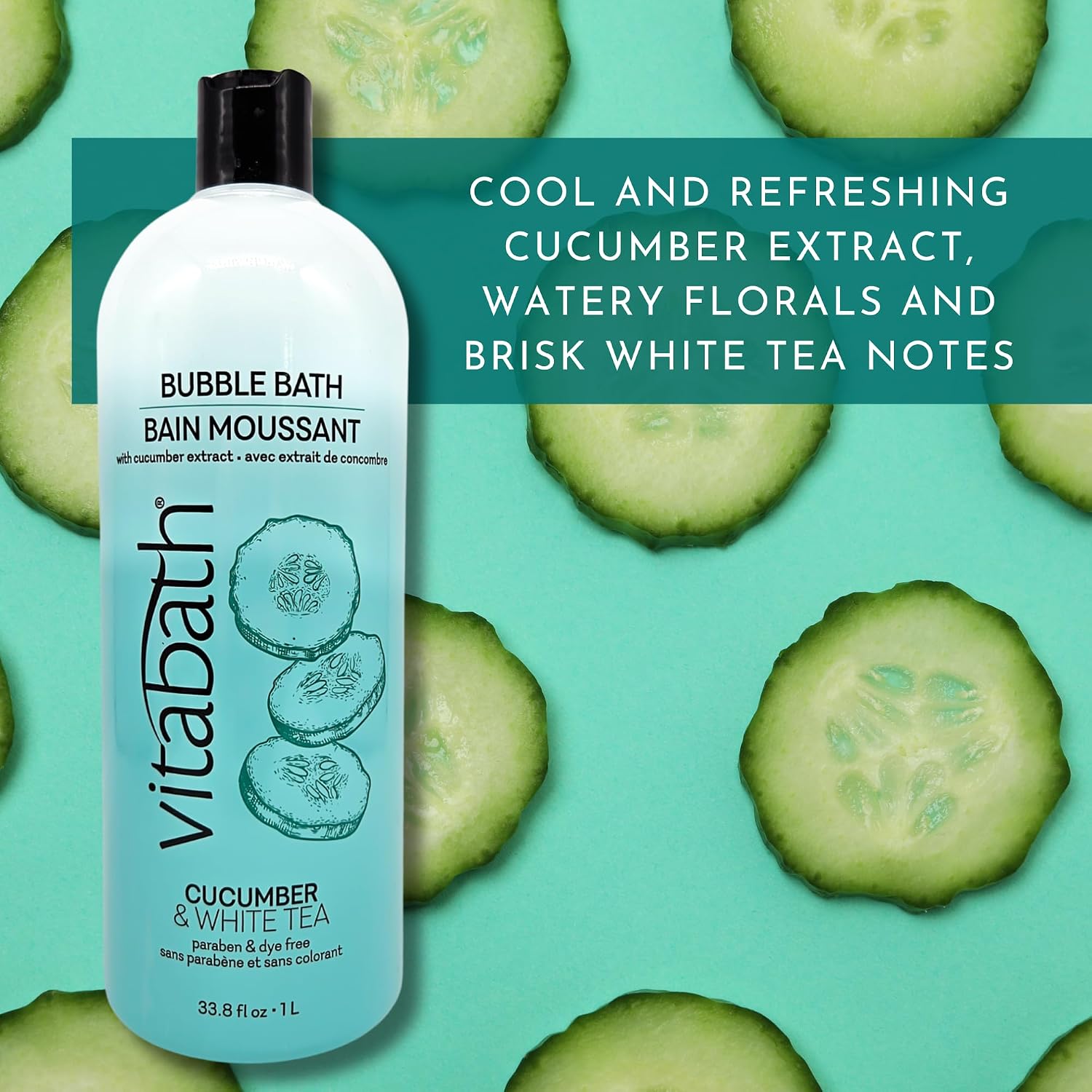 Vitabath Cucumber & White Tea Bubble Bath Rich Foaming Bubbly Soak & Relaxing Aromatherapy Moisturizing & Nourishing Indulgent Suds for Women & Men