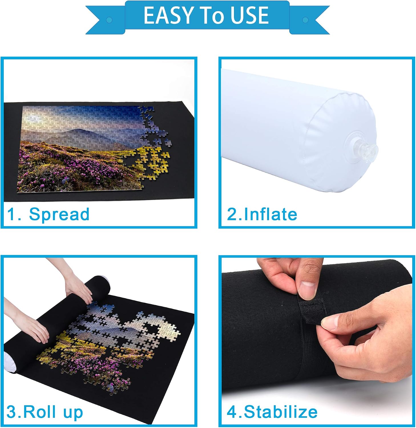 Becko US Puzzle Mat Roll Up with Drawstring Storage Bag, Felt Rollup Mat for Easy Transport & Storage