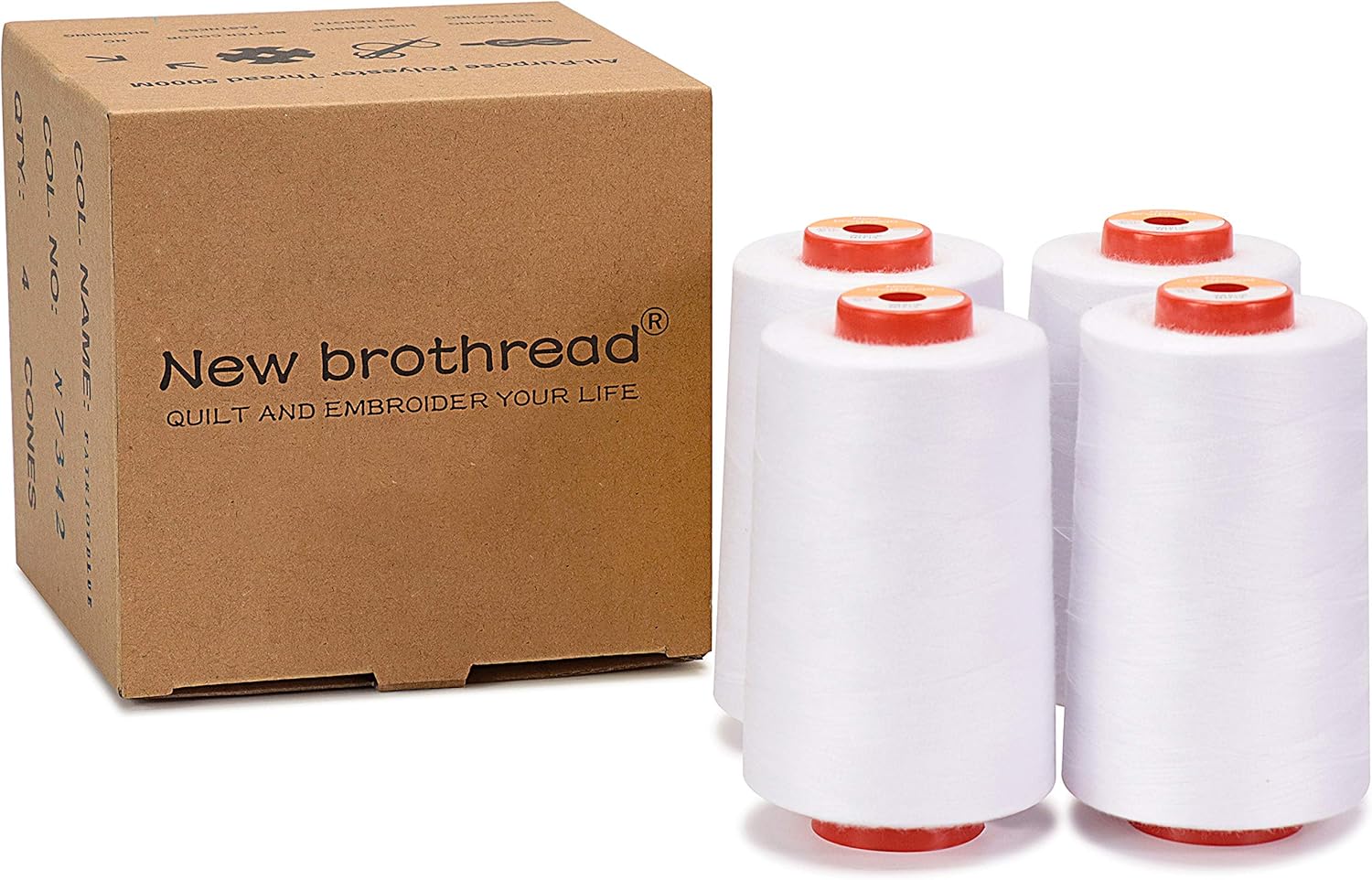 New brothread 4 Large Cones All Purpose Polyester Thread -Cream