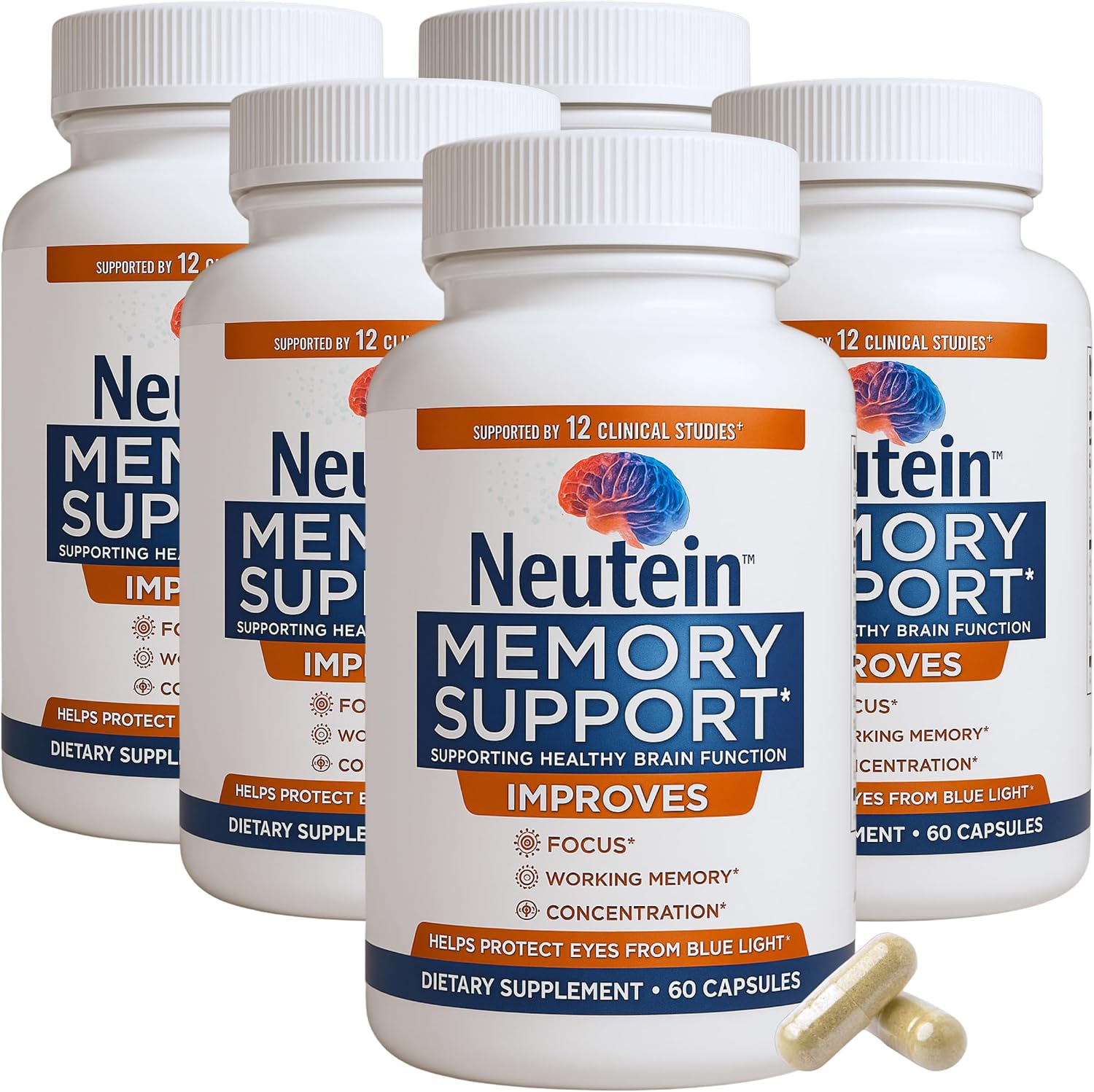 Brain Supplements for Memory and Focus (60 Capsules) | Brain Health Supplements for Adults & Seniors - Plant-Based Brain Booster for Mental Clarity & Brain Fog, Made in USA