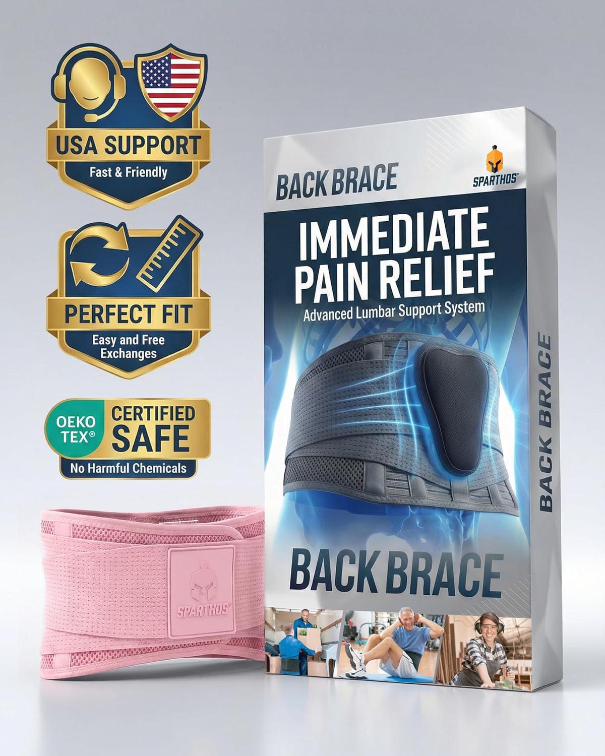Sparthos Back Brace for Women & Men, Sciatica, Lower Back Pain - Black-L | Herniated Disc & Scoliosis Pain Relief, Adjustable Back Support Belt, Lumbar Pad, Breathable Mesh for Work & Heavy Lifting