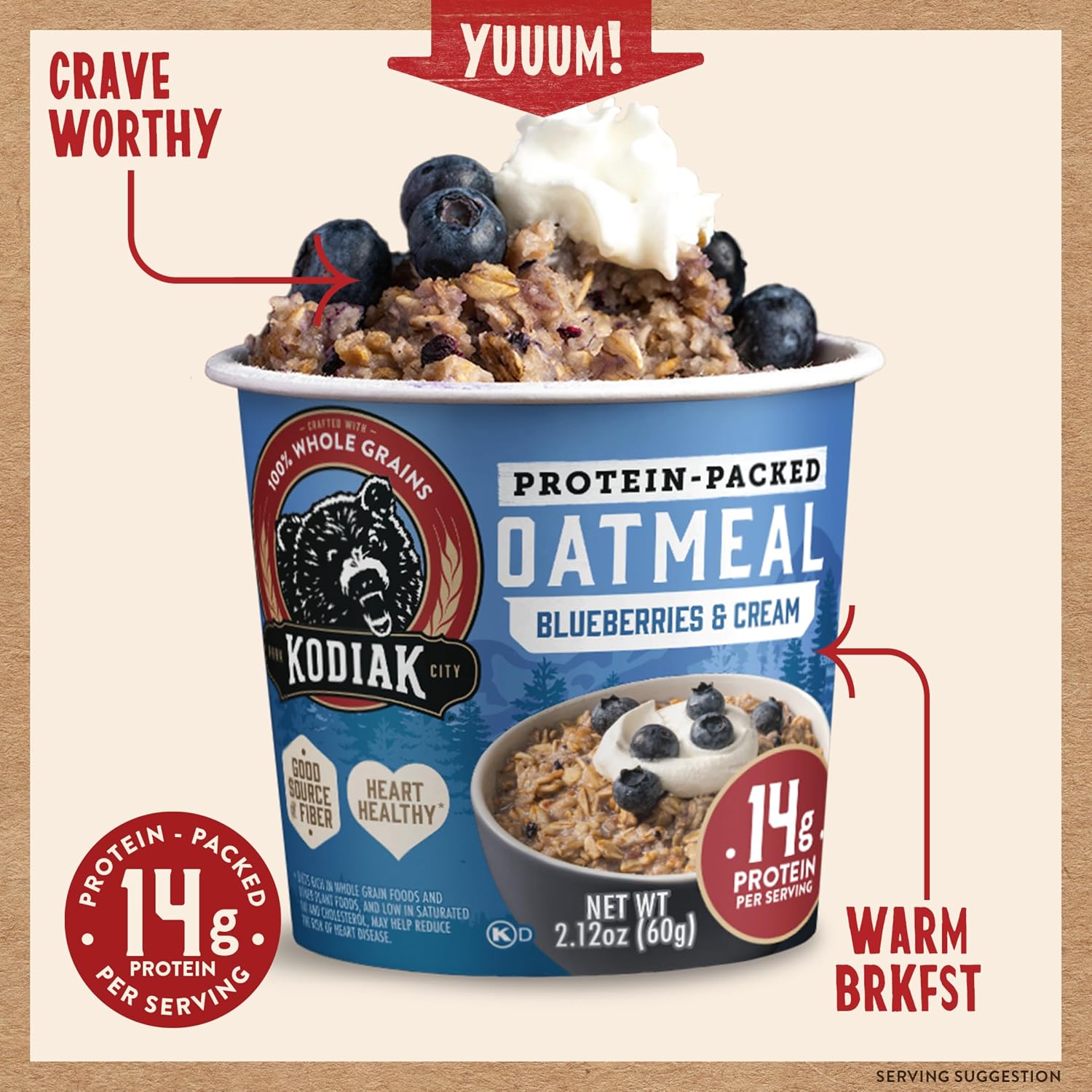 Kodiak Cakes Instant Protein Maple & Brown Sugar Oatmeal in a Cup, 2.12oz (Pack of 12)
