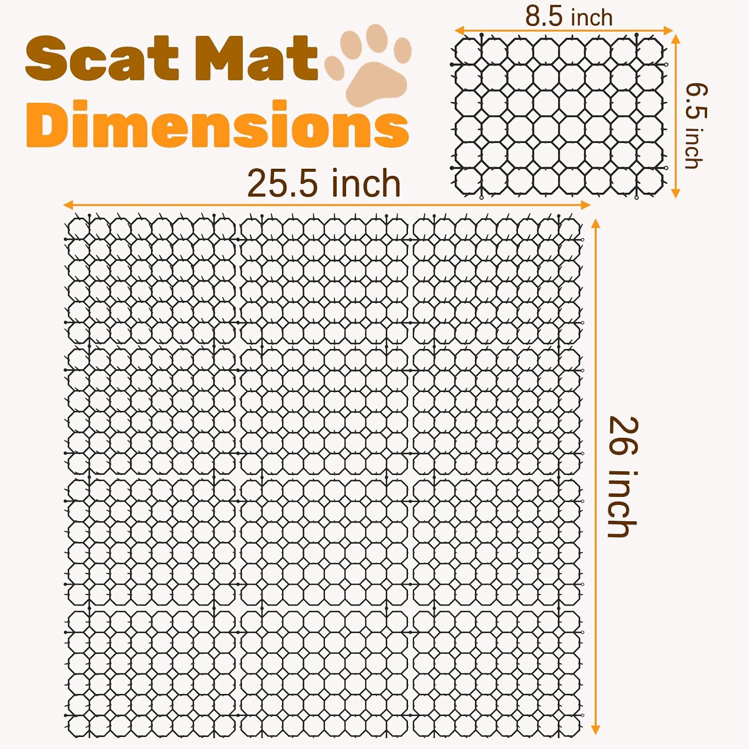 8.5 X 6.5 Inch Scat Mat for Cats with 12 Garden Staples & 12 Ties, 24 Pack Cat Deterrent Mat for Garden Fence & Animal Barrier