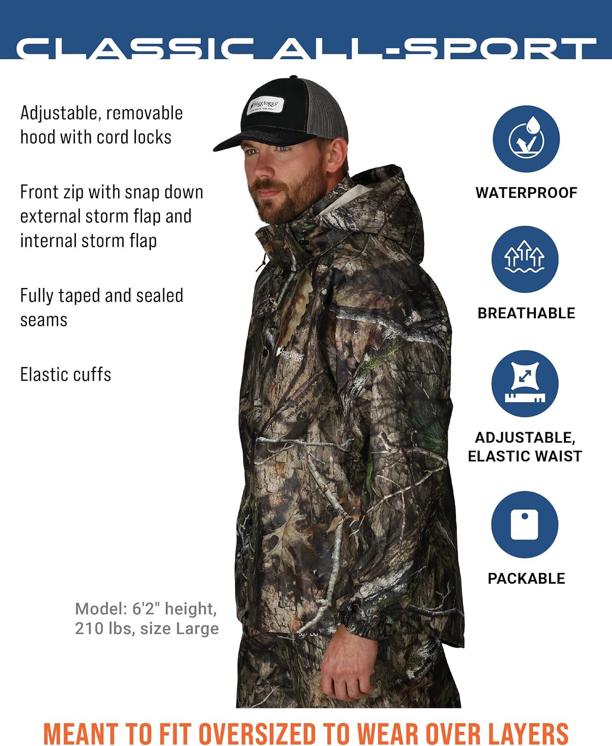 FROGG TOGGS Men's Classic All-Sport 3-Layer Waterproof Breathable Rain Suit | 2-Piece Rainwear, Adjustable Hood Raincoat, Rain Pants Ideal for Fishing, Golf, Motorcycling, Hunting, Camping, Outdoors