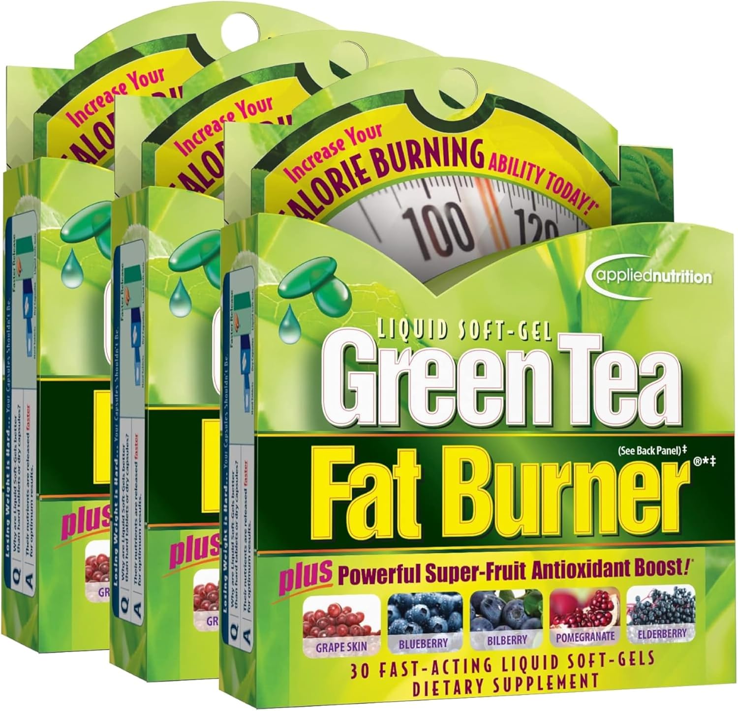 Applied Nutrition Green Tea Fat Burner Green Tea Extract 30 Liquid Softgels | Green Tea Extract with EGCG + Green Coffee Bean Extract | Supports Calorie Burn Energy & Antioxidant Defense | 30 Softgels