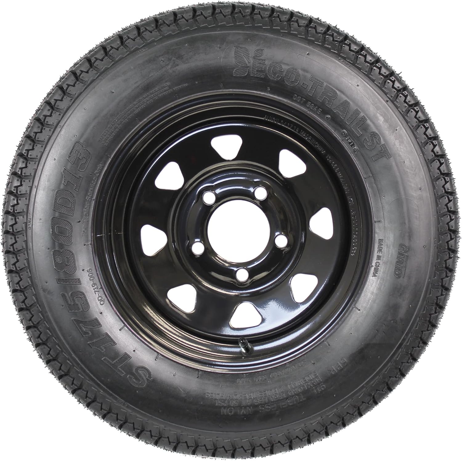 eCustomrim 2-Pack Mounted Trailer Tire Black Spoke Wheel Rim ST175/80D13 Load Range C 175/80D13 5 Lug - 2 Year Warranty w/Free Roadside