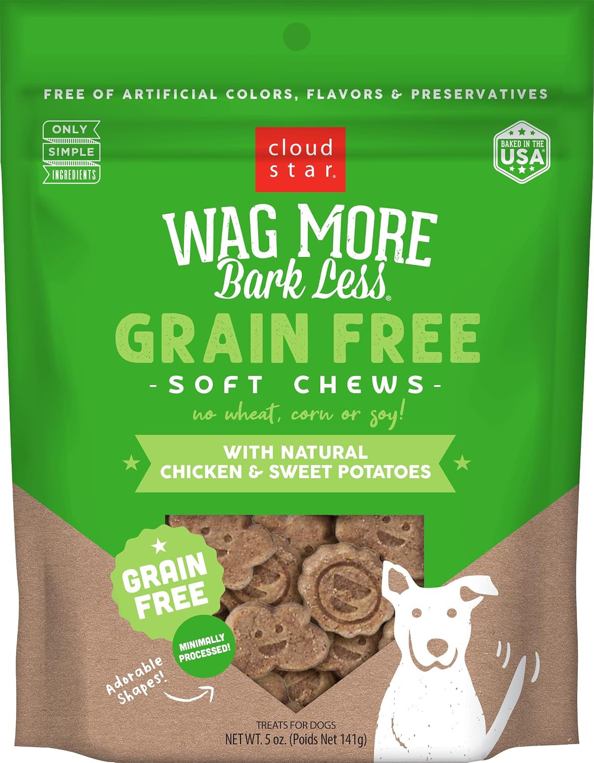 Cloud Star Wag More Bark Less - Dog Treats - Soft Chews - Grain Free Chicken & Sweet Potato - 5 oz Pouch