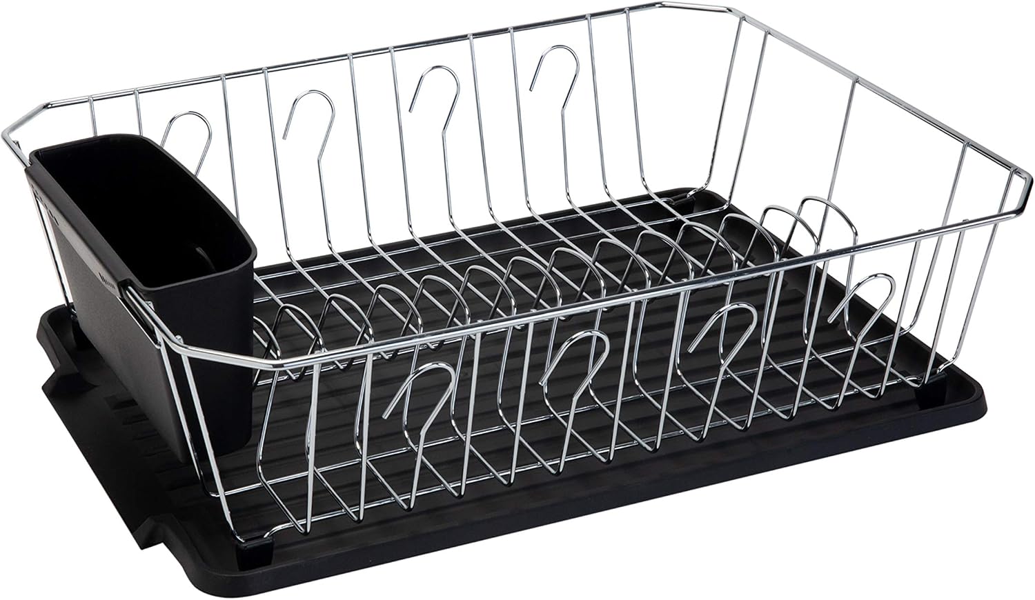Kitchen Details 3 Piece Dish Rack | Drying Rack, Cutlery Basket & Drainboard Tray | Countertop | Self Draining | Open Wire Design | Chrome | White