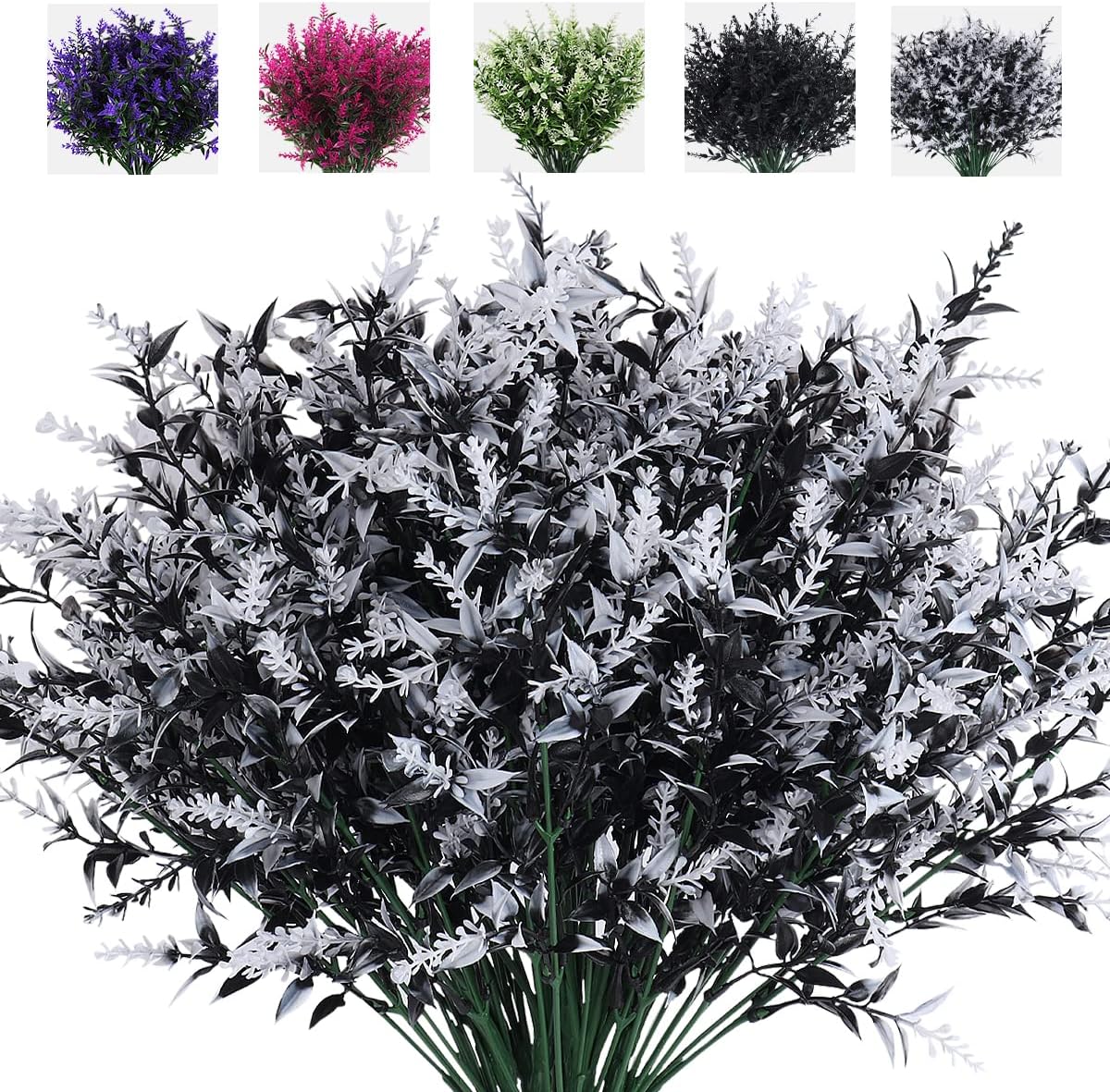 RECUTMS Artificial Greenery Lavender Fake Shrubs Flowers 8 Pcs UV Resistant