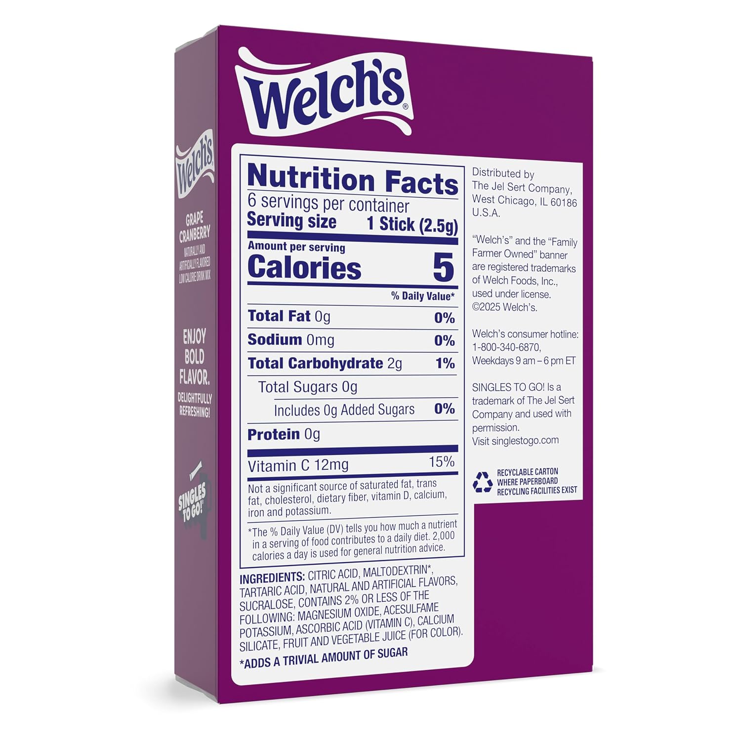 Singles To Go! Welch's Water Drink Mix, Grape, 72 Packets