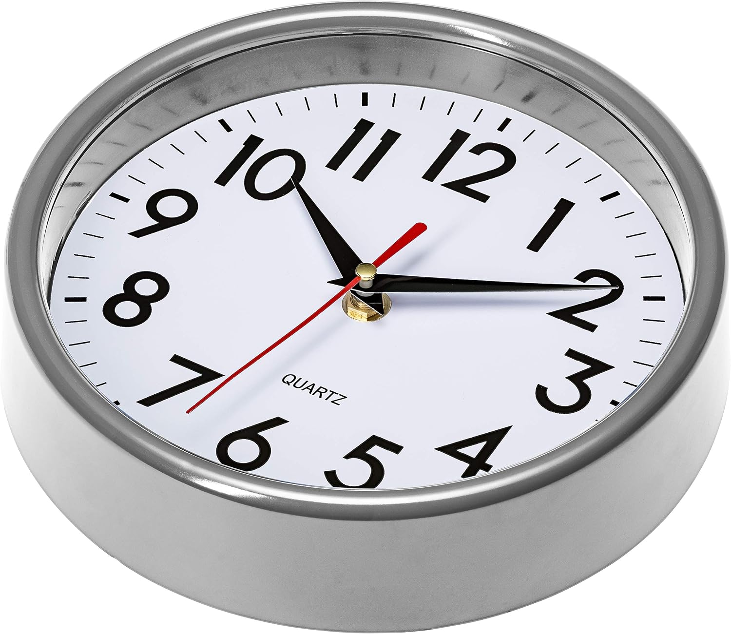 Bernhard Products Silver Wall Clock 8" Silent Non-Ticking Quality Quartz Battery Operated Clock for Home Kitchen Bedroom Bathroom Classroom Nursery