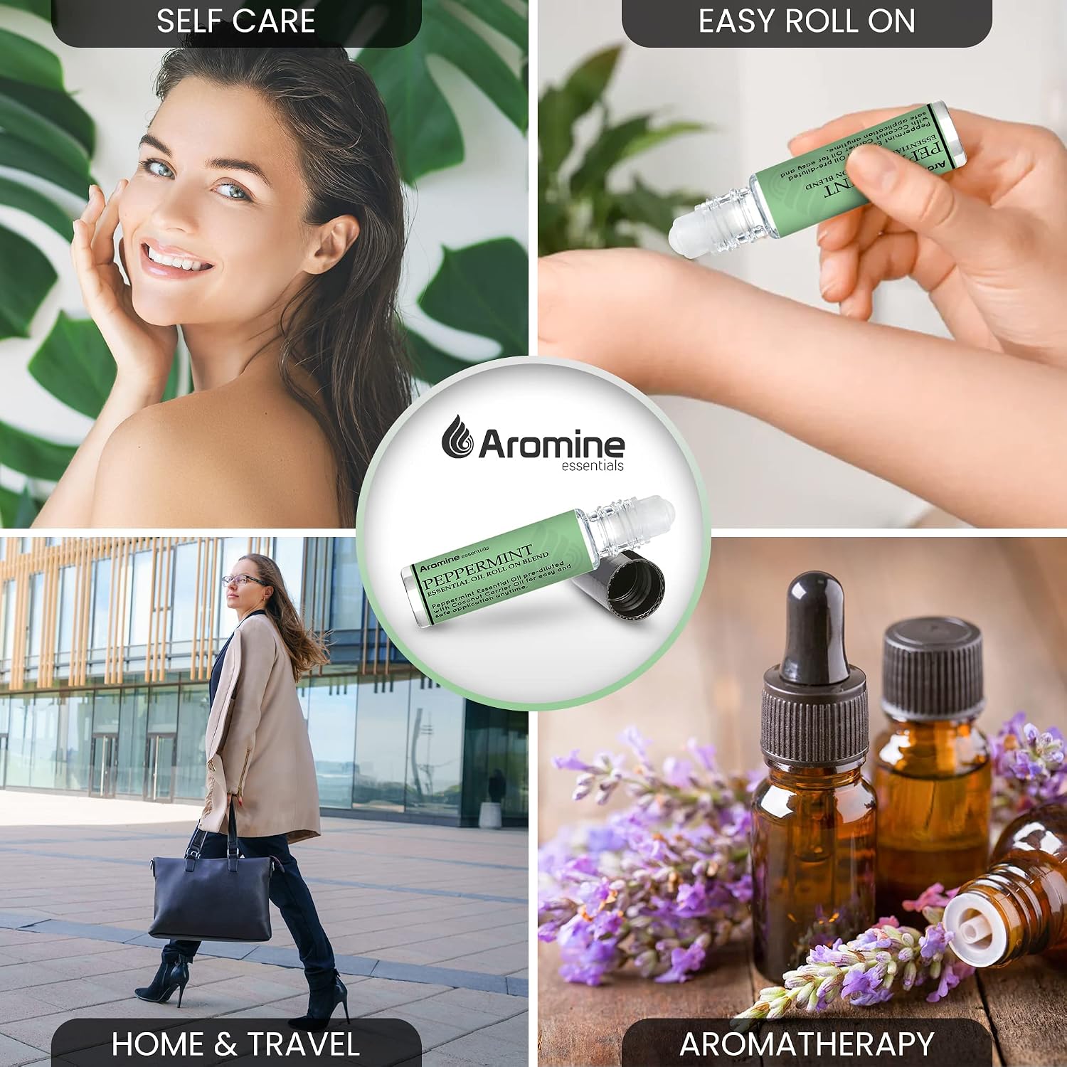 Peppermint Essential Oil Roll On, Pre-Diluted 10ml (Pack of 2). Premium Quality, Therapeutic Grade Topical Ready Aromatherapy Oil