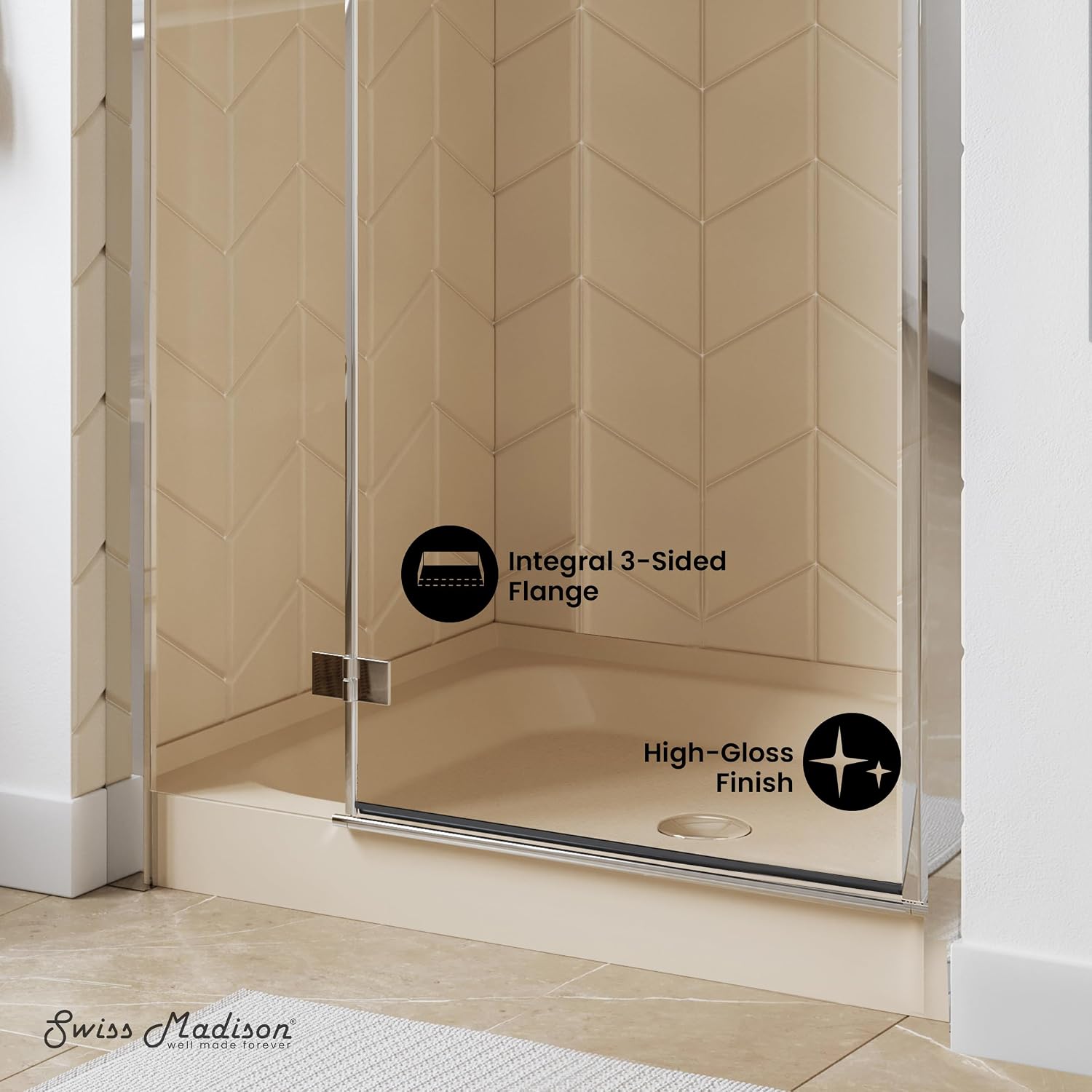 Voltaire 60" x 32" Single-Threshold, Right-Hand Drain, Shower Base in Gray