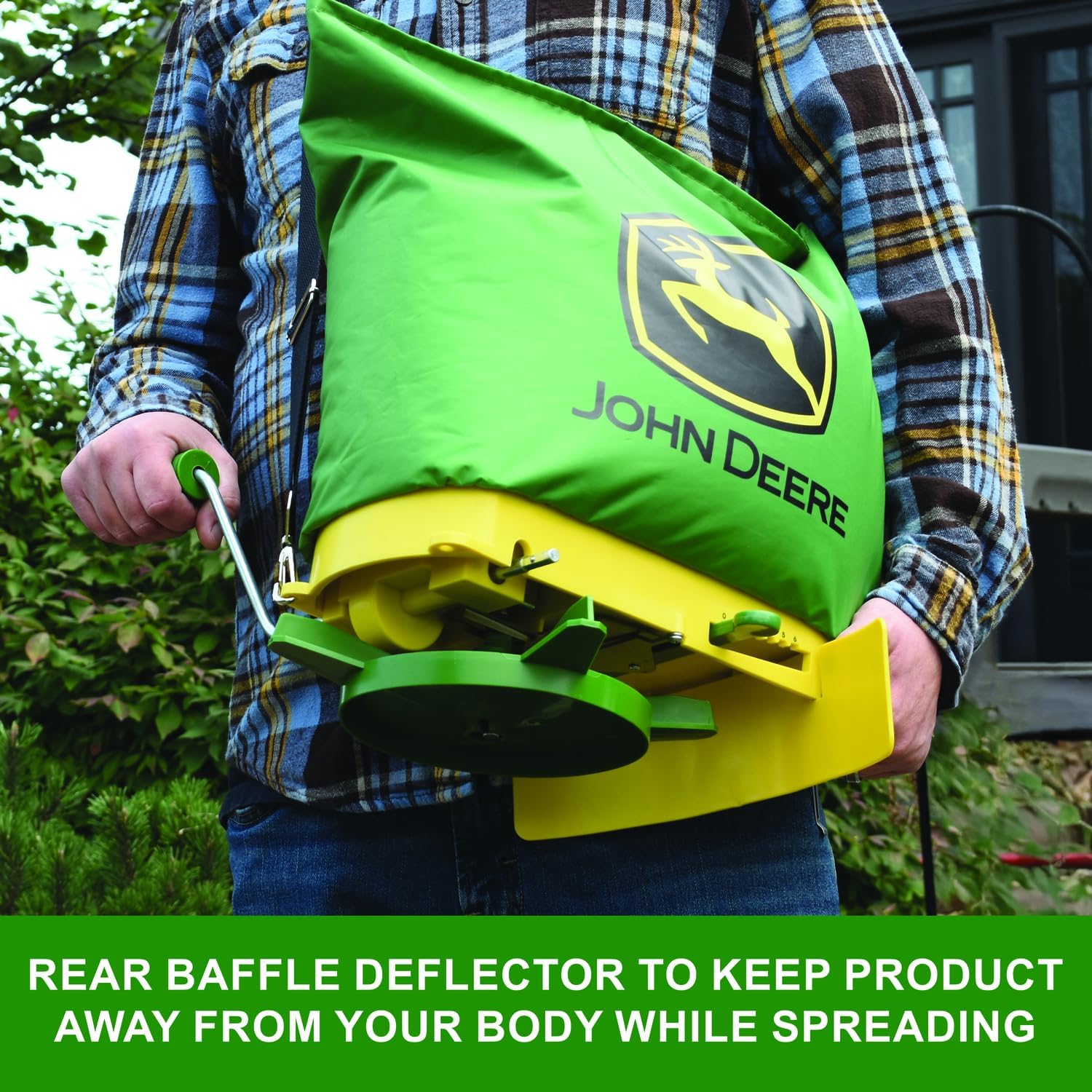 John Deere 25 lb Handheld Bag Seeder Spreader with Waterproof Bag, Enclosed Gears, Adjustable Shoulder Strap, Rear Baffle