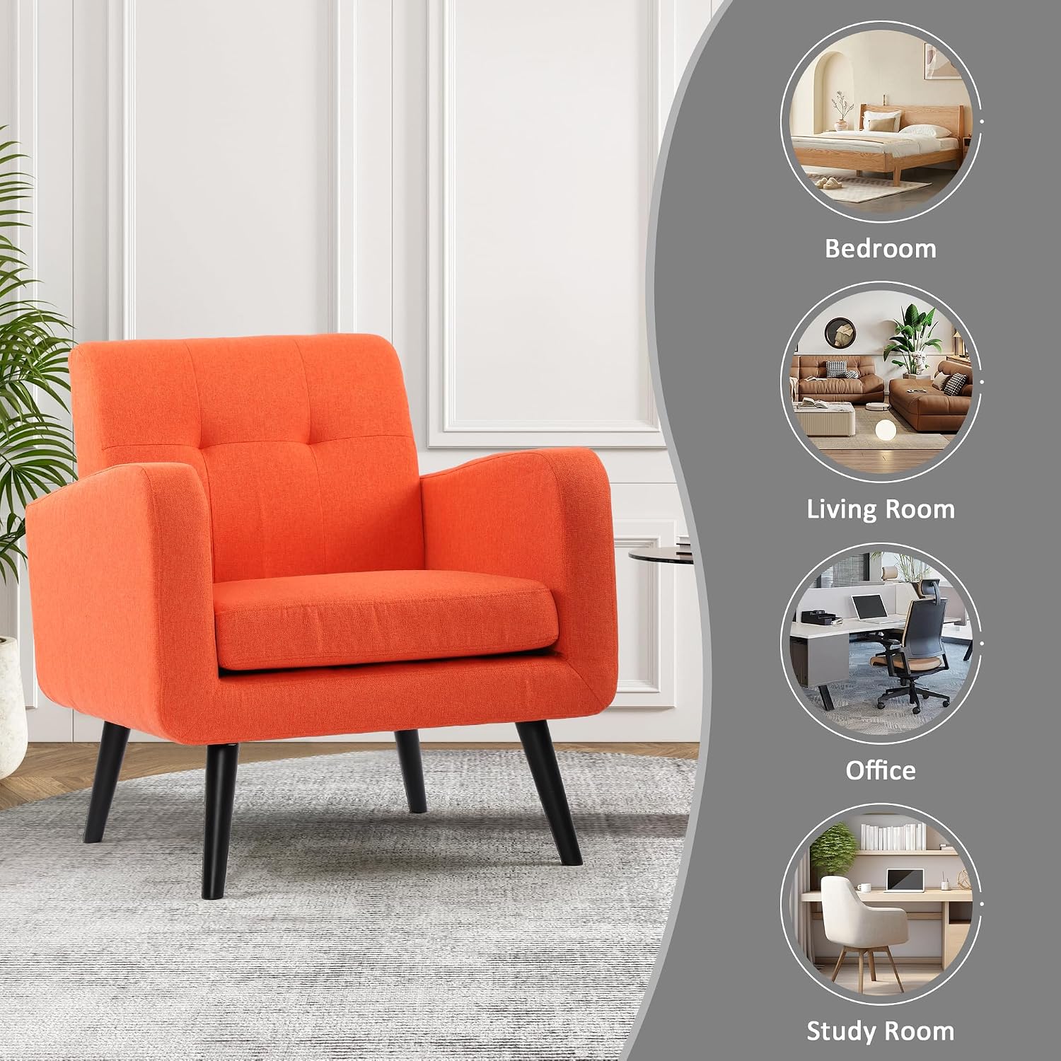 LSSPAID Modern Accent Chairs, Upholstered Fabric Cozy Armchairs, Living Room Side Chair with Solid Wood Legs, Blue