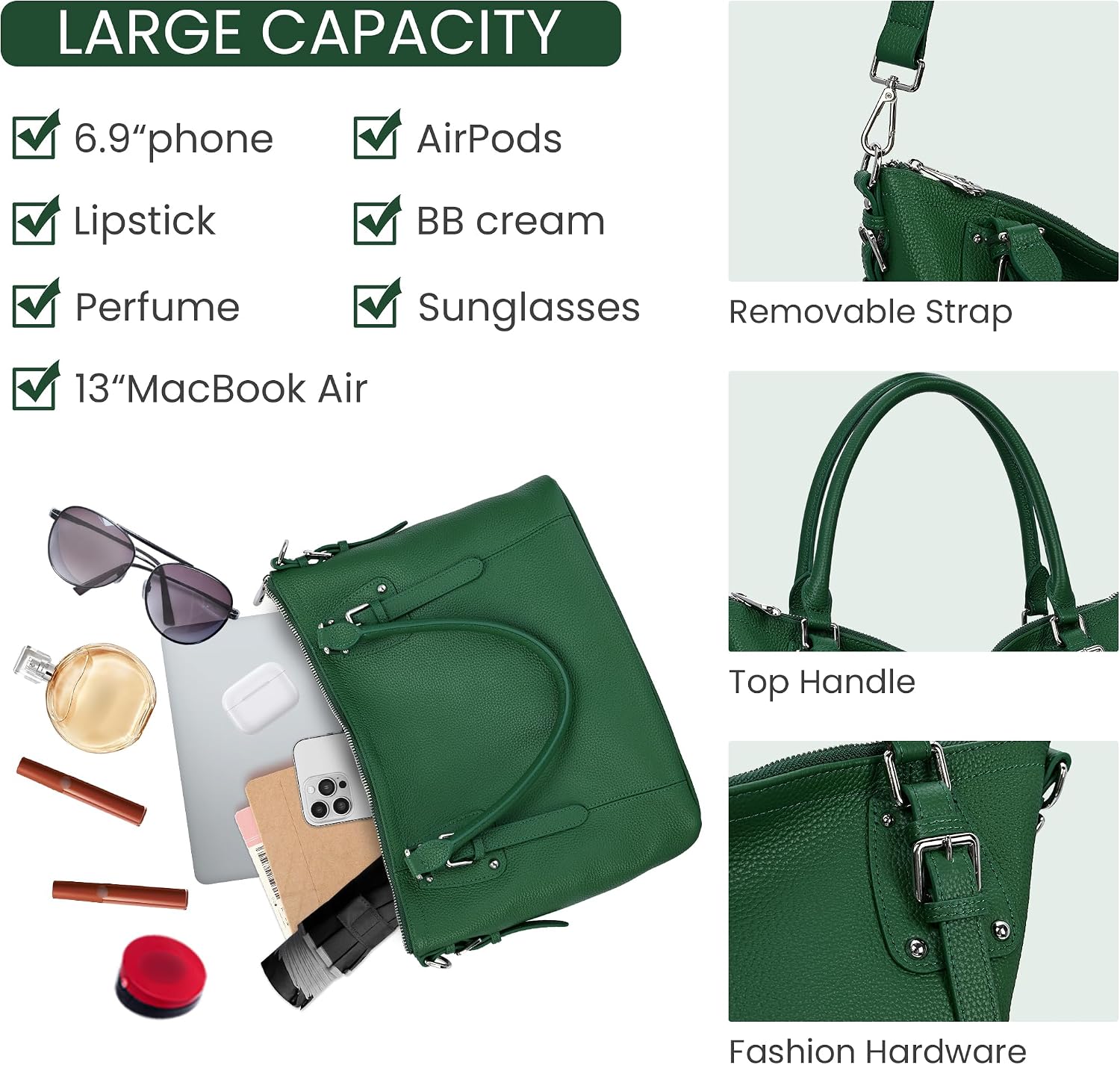 HESHE Leather Purses and Handbag for Women Shoulder Bag Tote Top Handle Bag | Genuine Designer Large Capcity Hobo Crossbody Satchel Travel Work Ladies Zippered Ladies Daily Bag Adjustable Long Strap