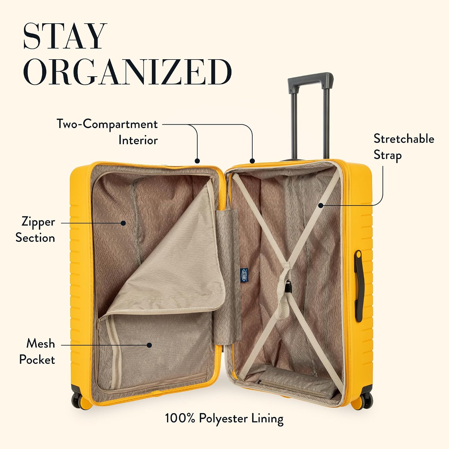 Bric's B|Y Ulisse Checked Luggage with Spinner Wheels – Expandable Lightweighted Hard Shell Suitcase, TSA Combination Lock - Removeable Wash Bag Included - 30 Inch, Mango