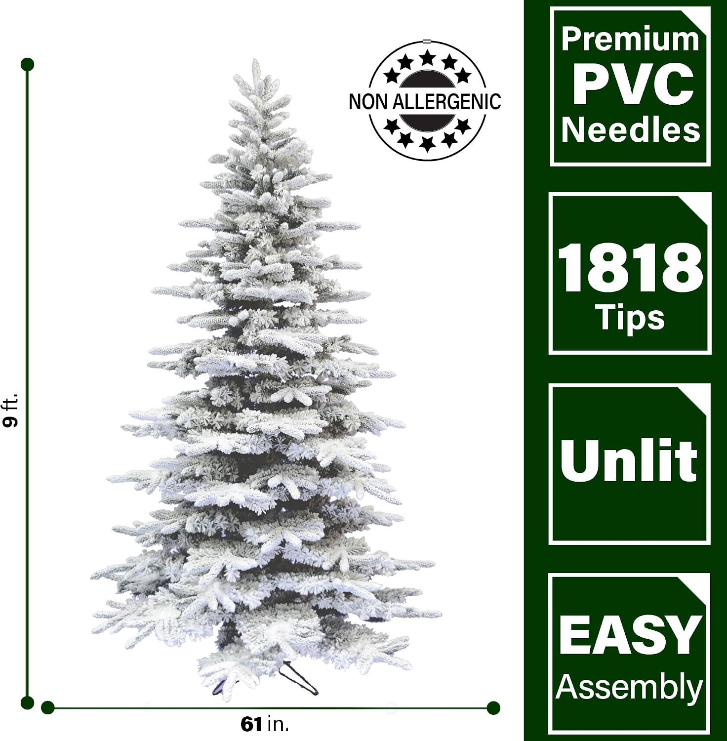 Fraser Hill Farm 7.5-Ft. Mountain Pine Flocked Artificial Christmas Tree with Stand, Unlit Foldable Fake Tree with Realistic Snowy Foliage for Home Decoration