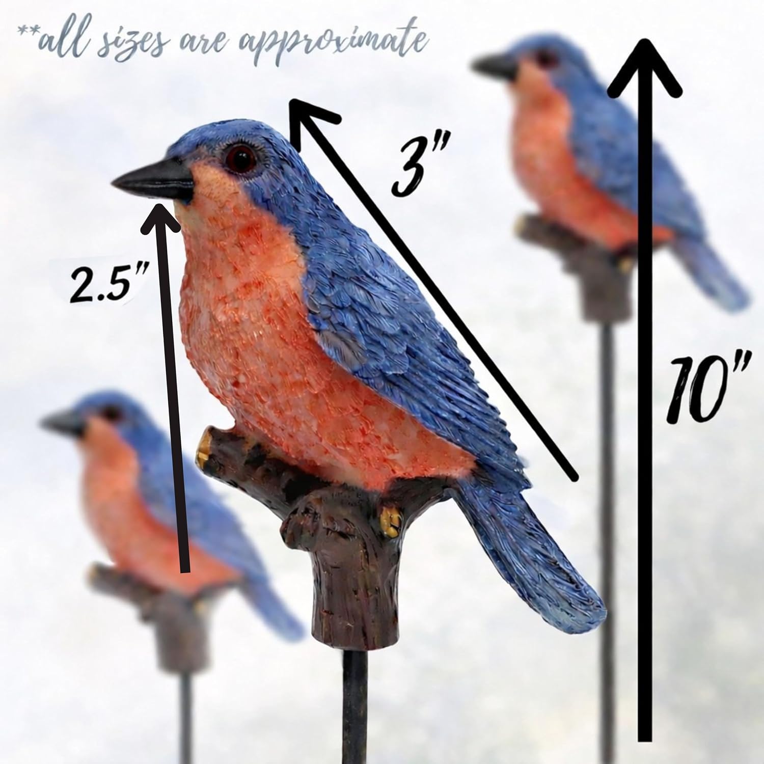 Bluebird Garden Stakes Set of 3 – Decorative Metal Yard & Plant Stakes – Bluebird Outdoor Décor for Flower Pots