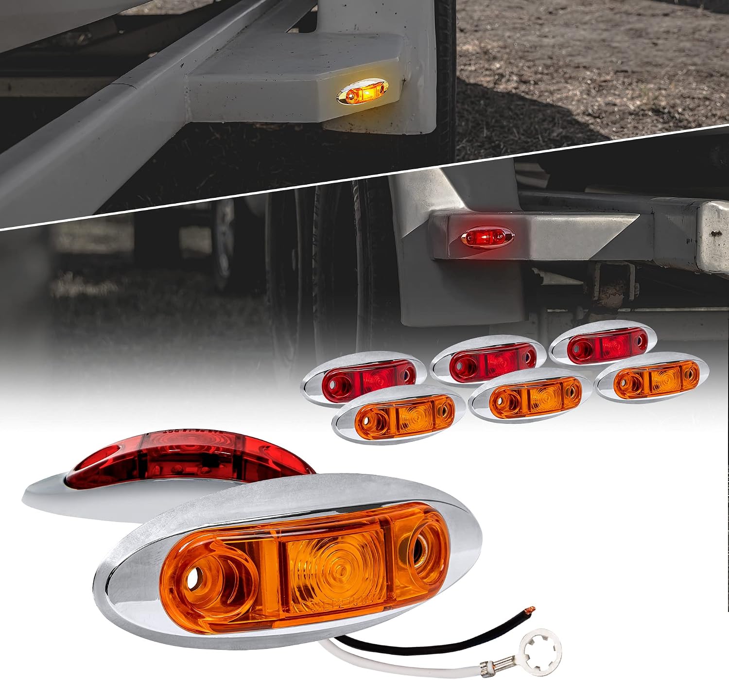 TRUE MODS 2pc 2.5" Amber Oval LED Trailer Marker Lights for Boat Trailer RV