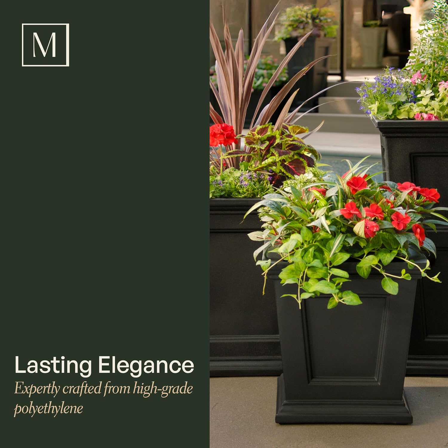 Mayne Fairfield 16in Self-Watering Square Planter, Black