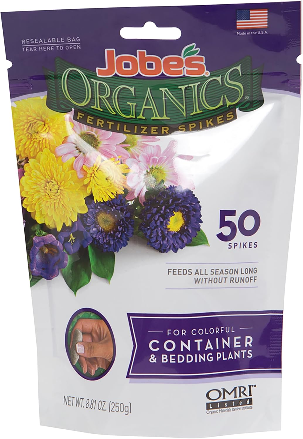 Jobe’s Organics All Purpose Fertilizer Spikes, Easy Plant Care Fertilizer for Vegetables, Flowers, Shrubs, Trees, and Plants, 50 Count