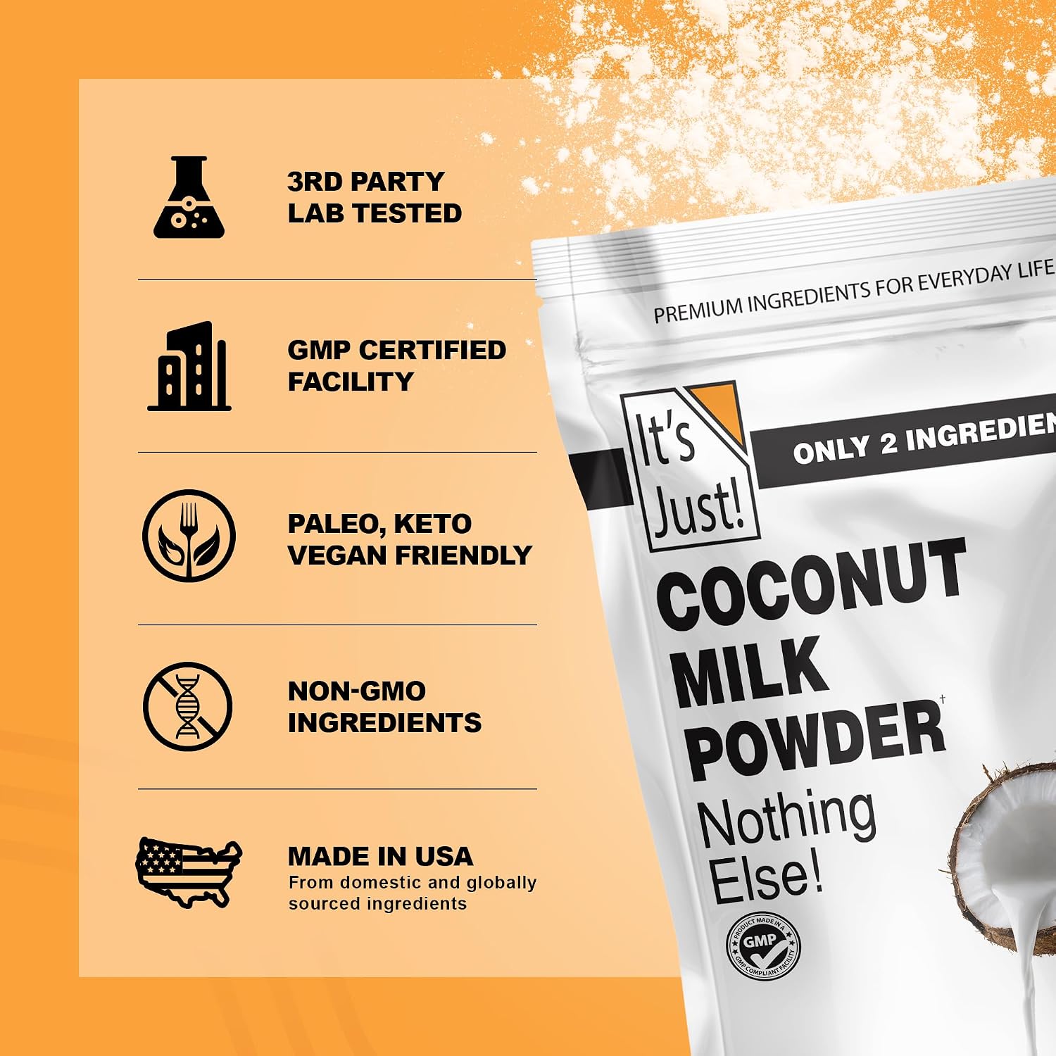 It's Just - Whole Milk Powder, 2lbs, rBST/rBGH Hormone Free, Shelf Stable, Just Add Water, Made in USA, Dry Milk Powder, 32oz