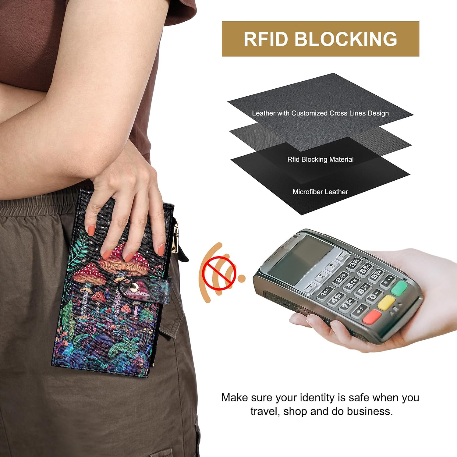 Travelambo RFID Wallet Women Large Size Bifold Multi Card Wallet Case with Zipper Pocke Credit Card Holder for Women