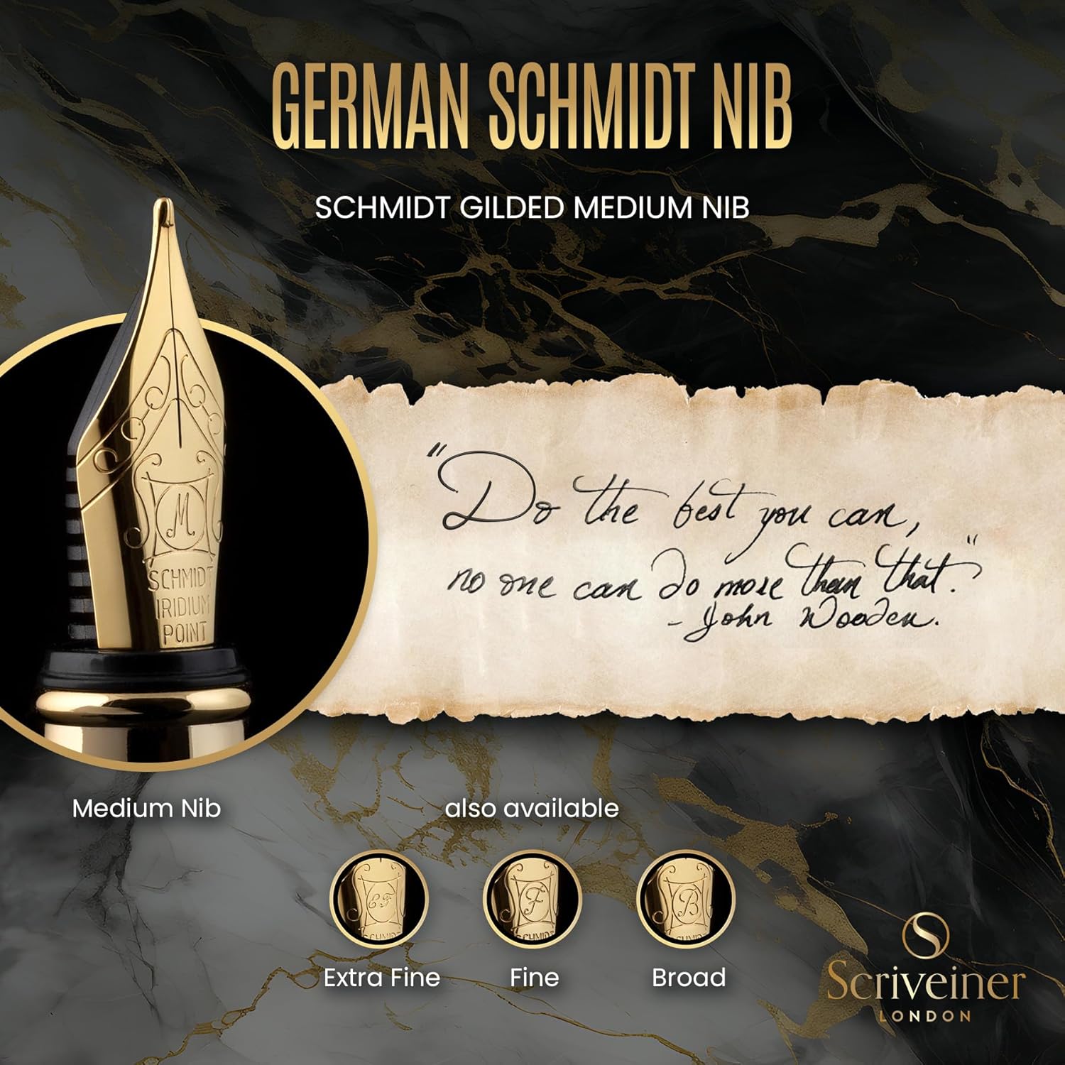 Scriveiner Silver Chrome Fountain Pen - Stunning Luxury Pen, Real Gold Finish Schmidt Gilded Nib (Medium), Best Pen Gift Set for Men & Women