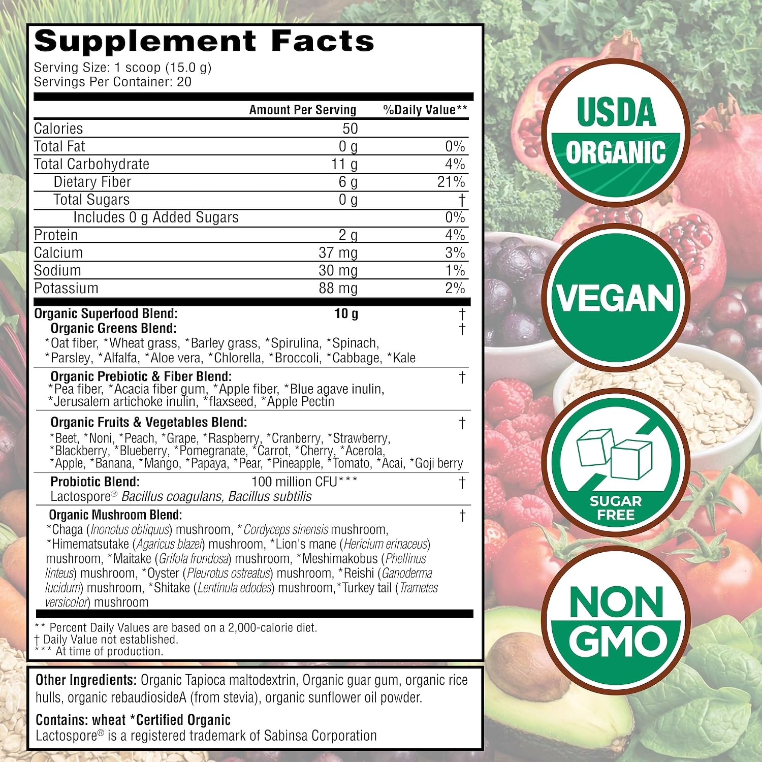 Country Farms Organic Super Greens Powder, Daily Greens Drink Mix with 50 Organic Superfoods, Fruits, Vegetables, Fiber, Mushrooms & Probiotics for Gut Health, Digestion & Energy, Berry Flavor