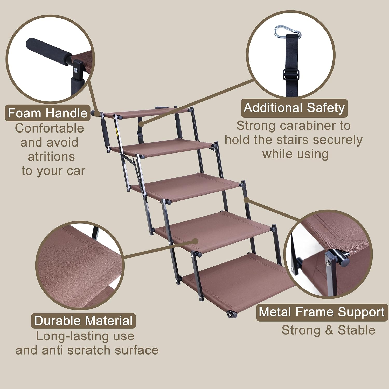 Dog Stairs for Car, 5 Steps Extra Wide Dog Ramps for Large Dogs, Foldable Lightweight Pet Steps for High SUV Truck Bed Couch