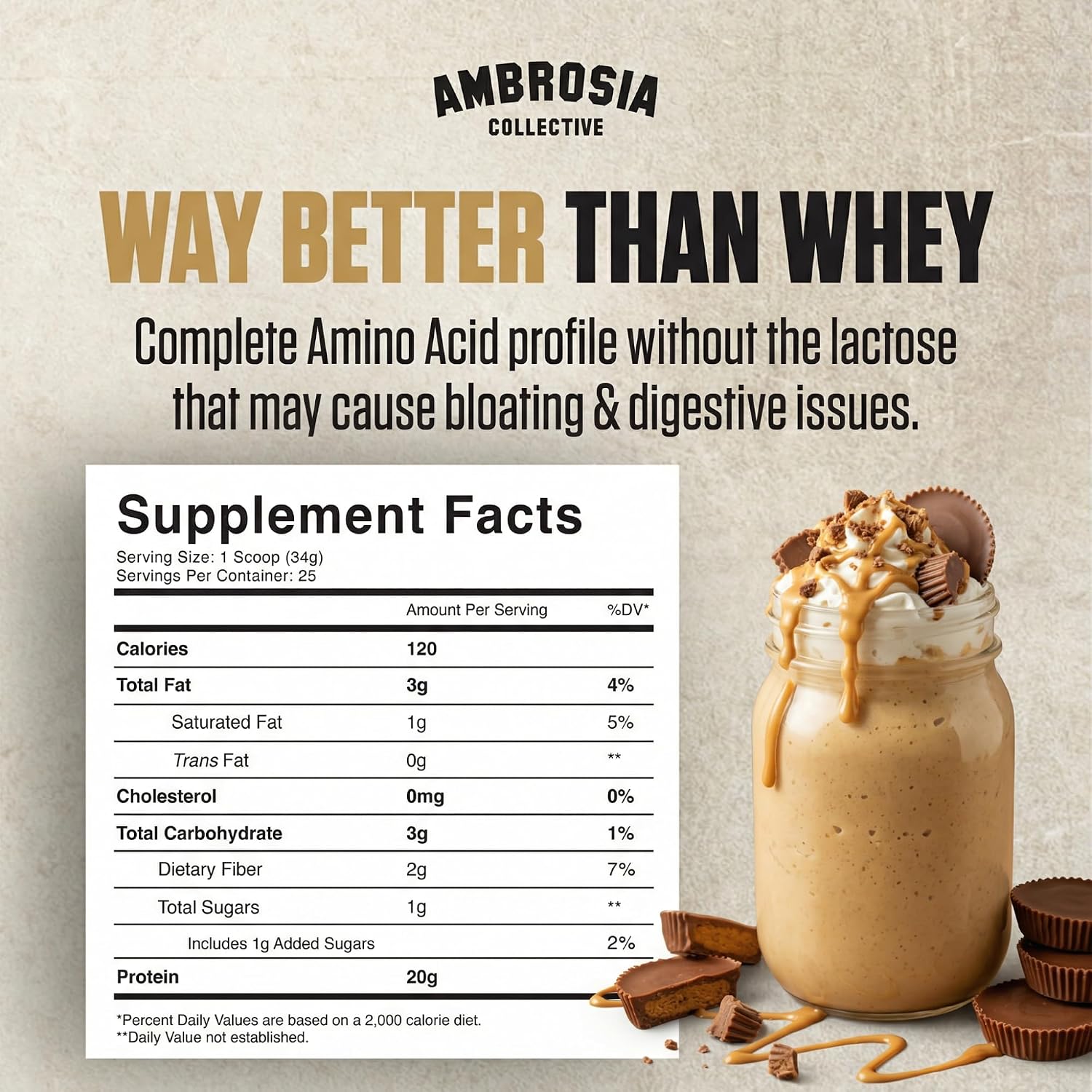 Ambrosia Plant Based Protein Powder 20g | Clean Vegan Pea Protein Powder | Gluten & Dairy Free, Keto Friendly, No Added Sugar | 25 Servings | Banana Maple