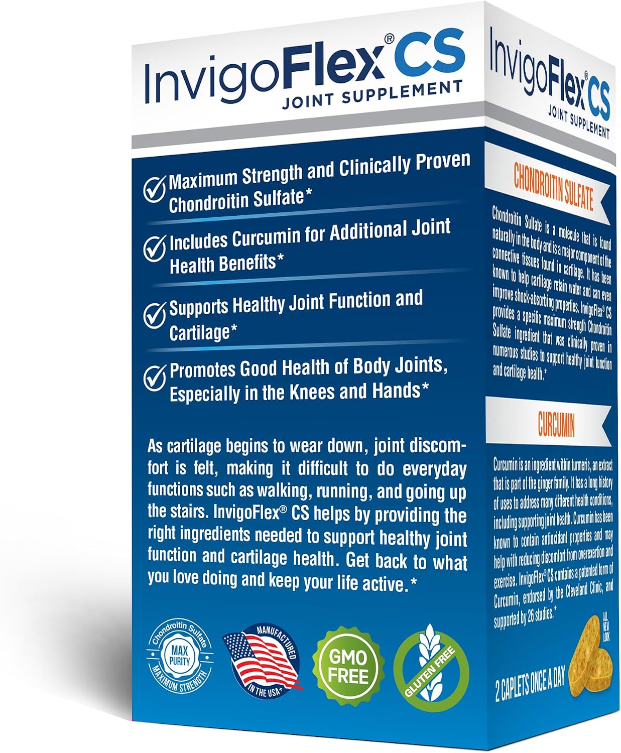 INVIGOFLEX® CS - Chondroitin Sulfate with Turmeric Curcumin Non GMO for Knee, Hand, Back & Hip Premium Joint Supplement