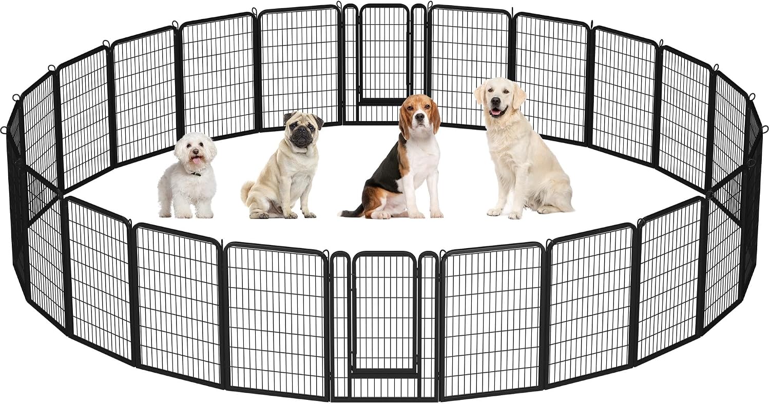Yaheetech Dog Playpen 24in 16 Panels Pet Fence for Indoor Yard RV Camping | Easy Setup, Heavy Duty Rustproof Frame with Secure Latch Door, DIY Layouts,Foldable Storage, for Puppies & Small Dogs