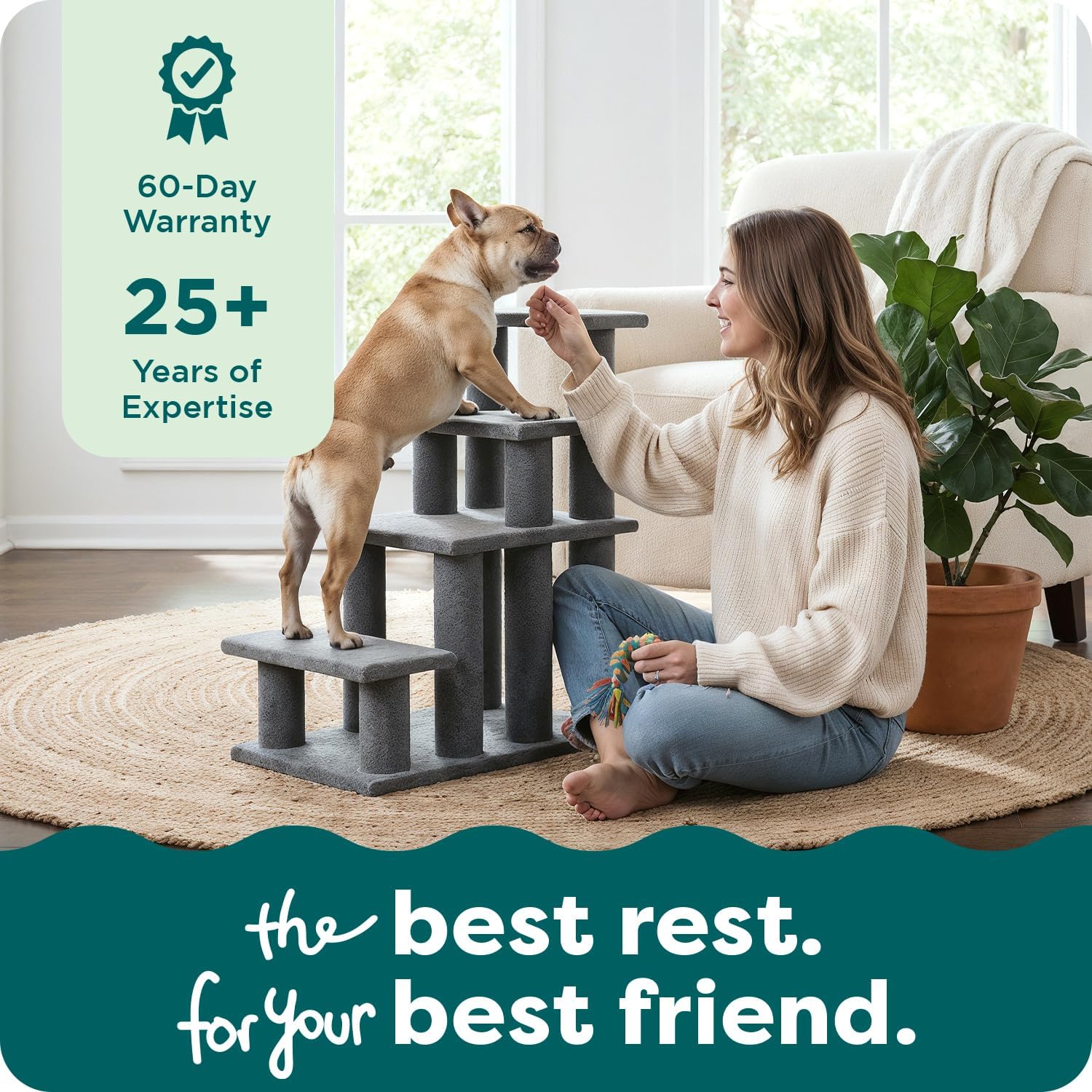 Furhaven Steady Paws Multi-Step Pet Stairs for High Beds & Sofas - Cream, 3-Step