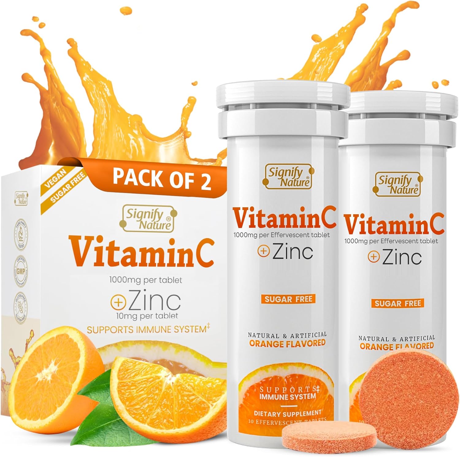 SIGNIFY NATURE Vitamin C 1000mg Effervescent Tablets with Zinc, 40CT