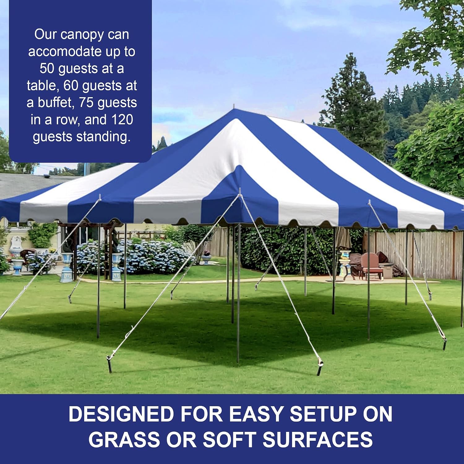 20’ x 20’ Weekender Canopy Pole Tent, Indoor and Outdoor Heavy Duty Easy Up, 80 Person Capacity Tent for Parties, Weddings, and Events, Commercial and Residential Use, PVC White Top | Easy Up Weekender Canopy Tent With 80 Person Capacity - Outdoor Canopi…