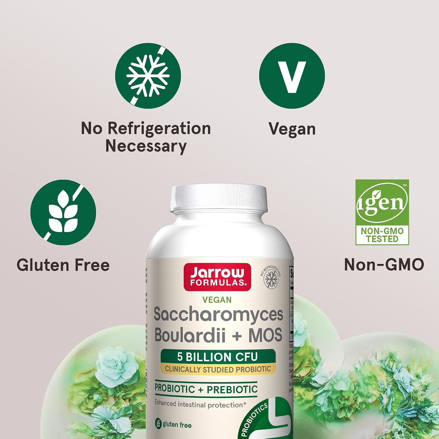 Jarrow Formulas Saccharomyces Boulardii + MOS Probiotics for Digestive Health and Intestinal Tract Support - 5 Billion CFU Per Serving - 90 Delayed Release Caps - Probiotic + Prebiotic - 90 Servings | Intestinal Tract Support, 5 Billion CFU Per Serving,…