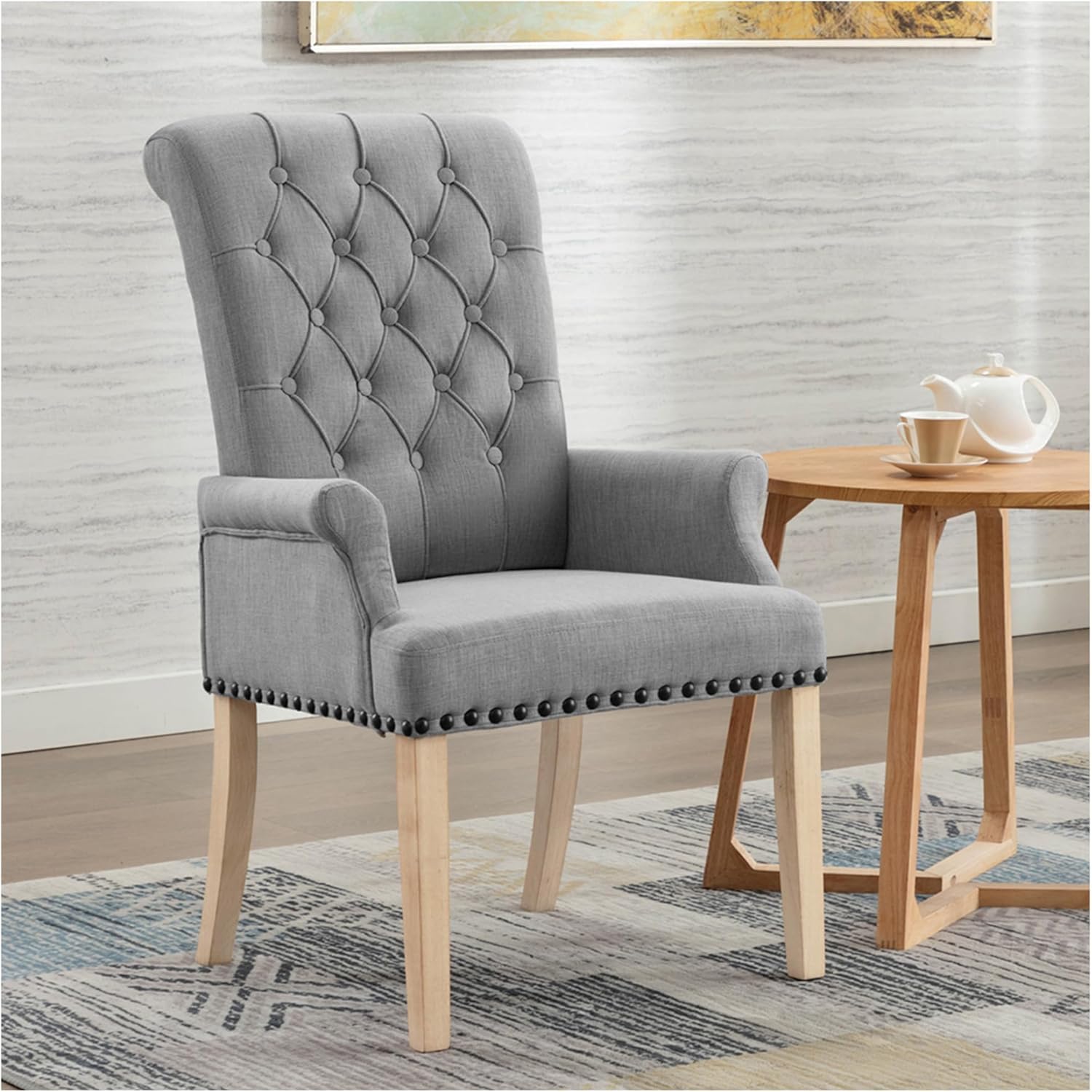 adochr Dining Chairs with Arms,Linen High Back Dining Room Chairs, Beige
