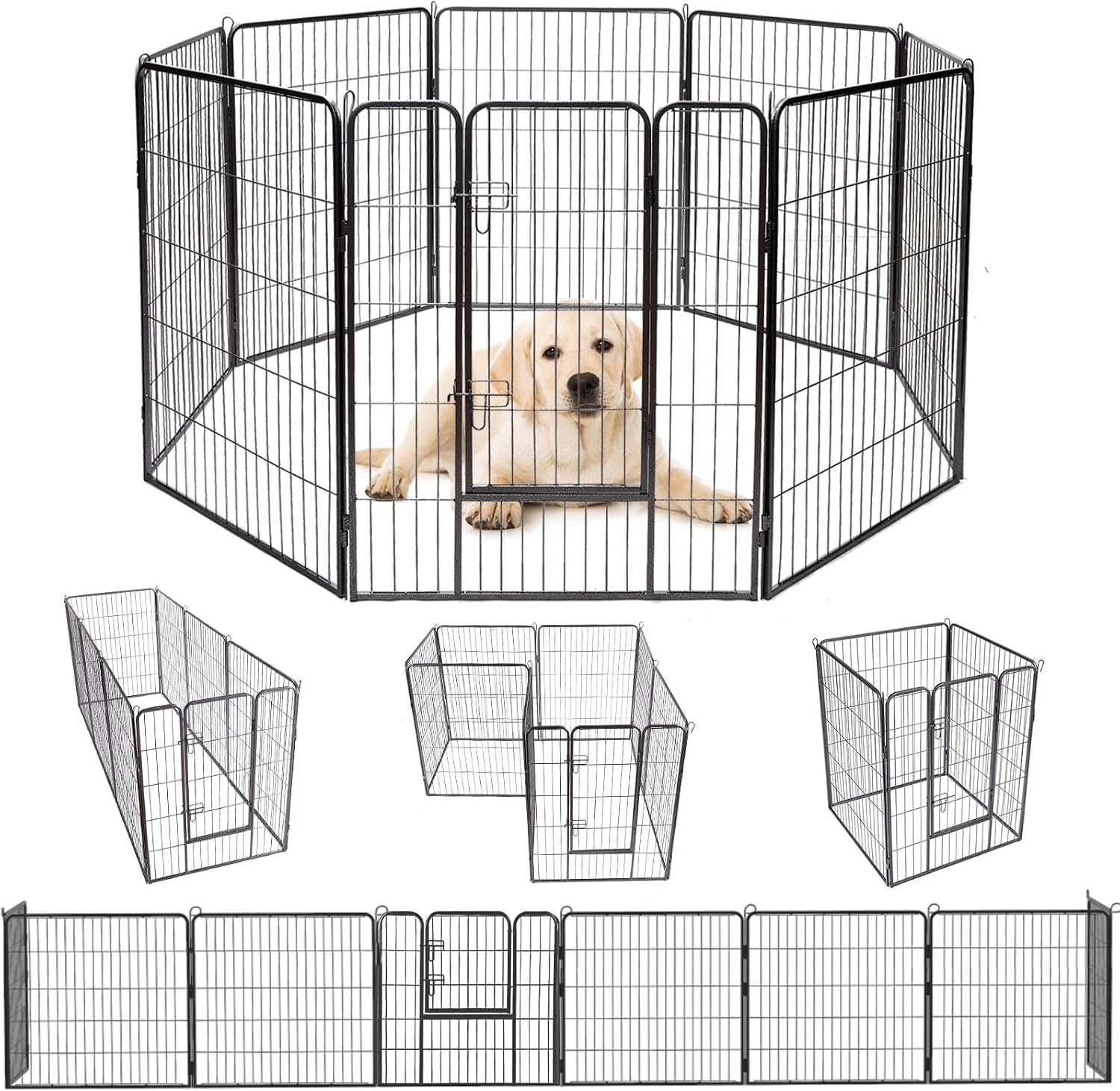 S AFSTAR 16 Panels Metal Dog Playpen, 48" Height Dog Fence Exercise Pen with Doors for Large Medium Small Dogs Rabbits Cats, Foldable Pet Puppy Playpen for Indoor & Outdoor Yard (Black)